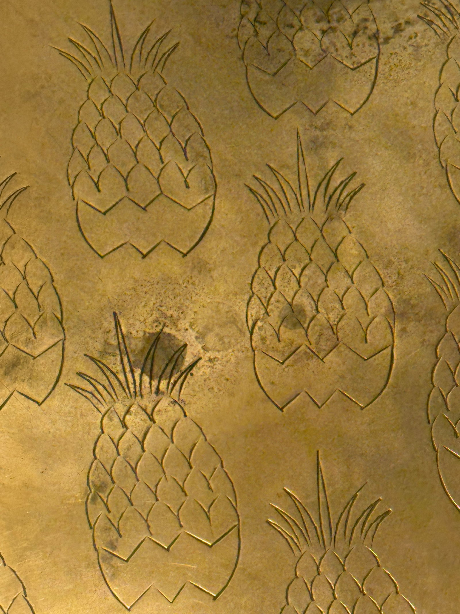 Monumental 1970s Etched Pineapple & Faux Bamboo Brass Round Tray by Turtle and Crane - Styled After - 10