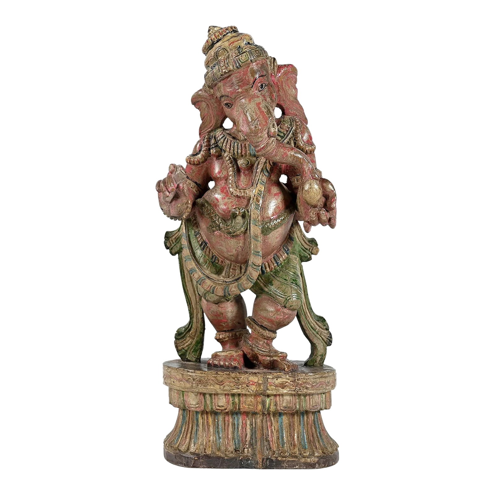 Vintage Handcrafted Large Dancing Ganesha Statue | 20" Tall Hand Painted Wood Hindu Deity Figurine |: Invite the rhythmic grace of the divine into your sanctuary with this magnificent Dancing Ganesha. This is not merely a piece of art; it is a portal to prosperity and joy, captured in a moment of