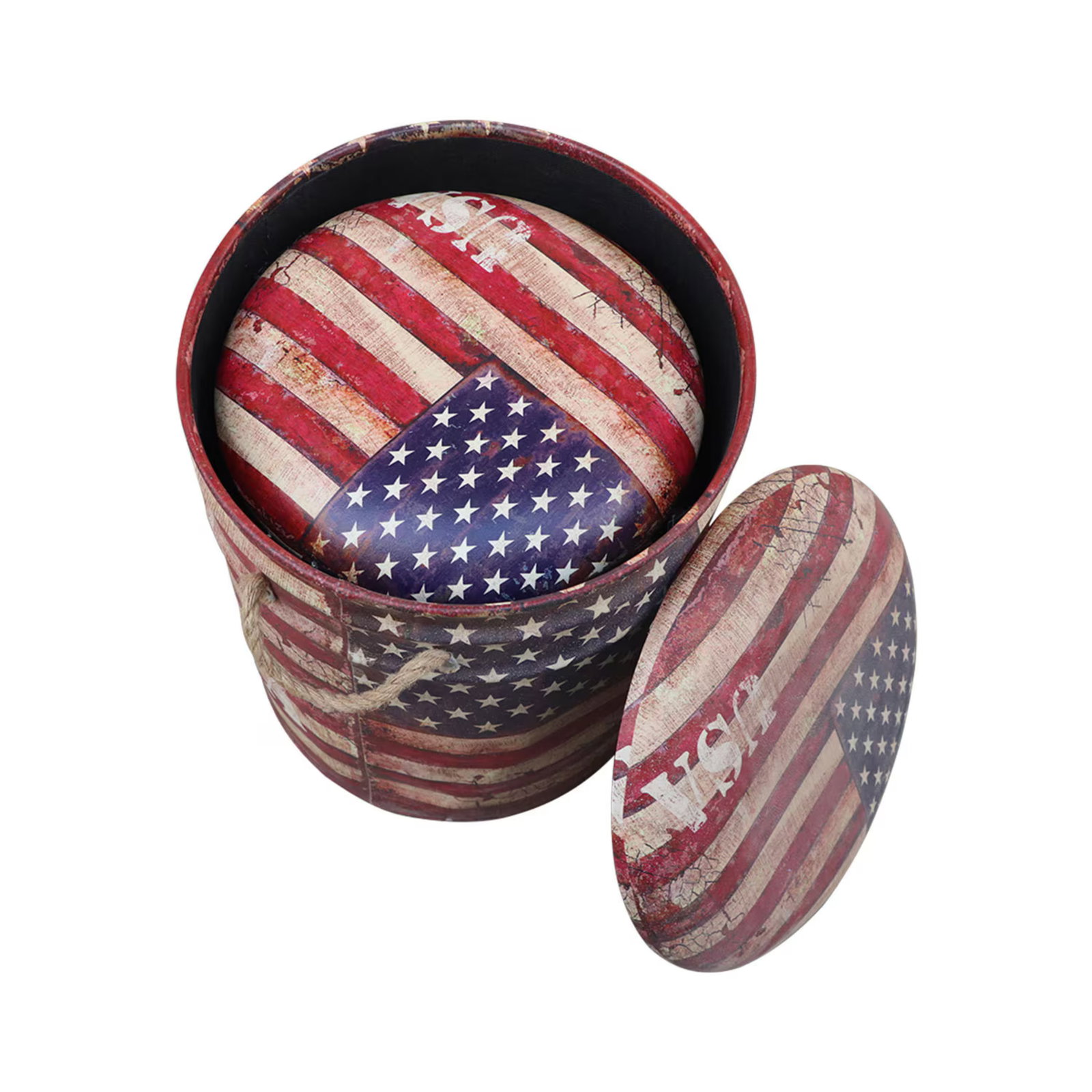 1980s American Flag Storage Bins Set of 2 | Rustic Patriotic Metal Baskets With Lids | Americana Hom - 4