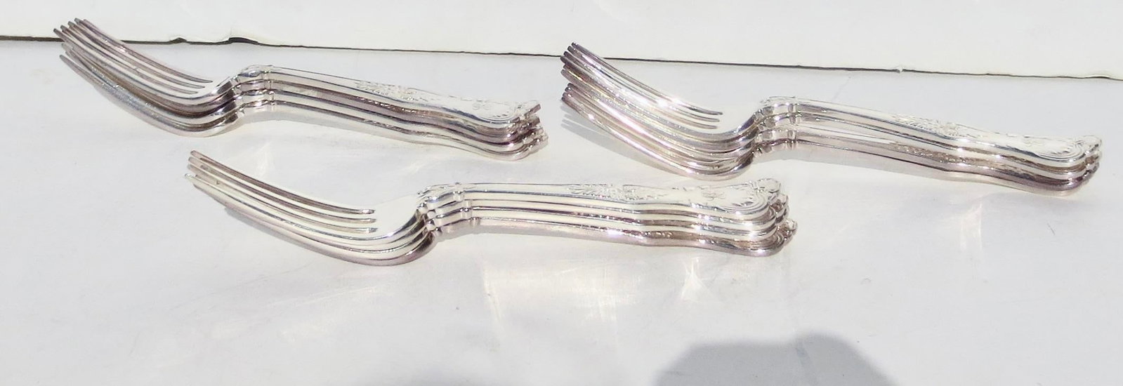 Mid 20th Century Tiffany & Co English King Pattern Forks Silver Plate - Set of 12 - 5