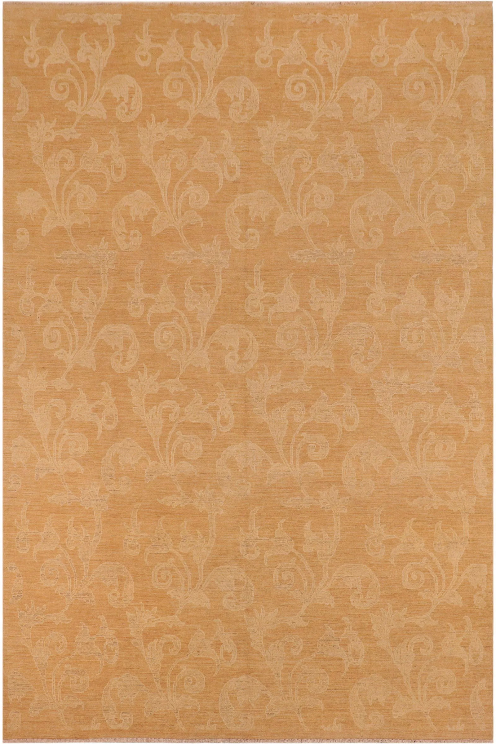 1990s Transitional Sun Faded Light Brown/Tan Hand Knotted Wool Rug - 9'10" X 13'10" - 10