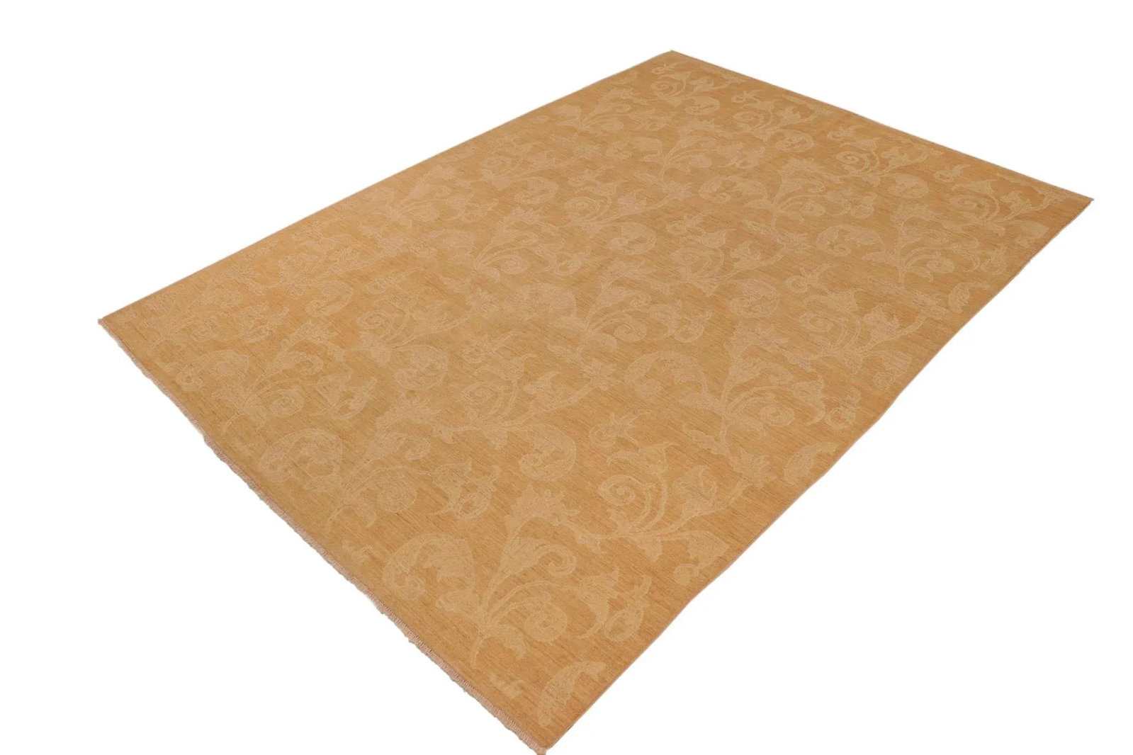 1990s Transitional Sun Faded Light Brown/Tan Hand Knotted Wool Rug - 9'10" X 13'10" - 2
