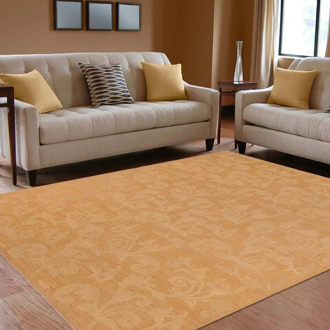 1990s Transitional Sun Faded Light Brown/Tan Hand Knotted Wool Rug - 9'10" X 13'10" - 3