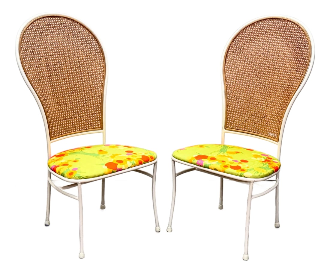 1960s Milo Baughman for Thayer Coggin - Pair Cane + Metal Peacock Chairs - Organic Modern (1 of 10)