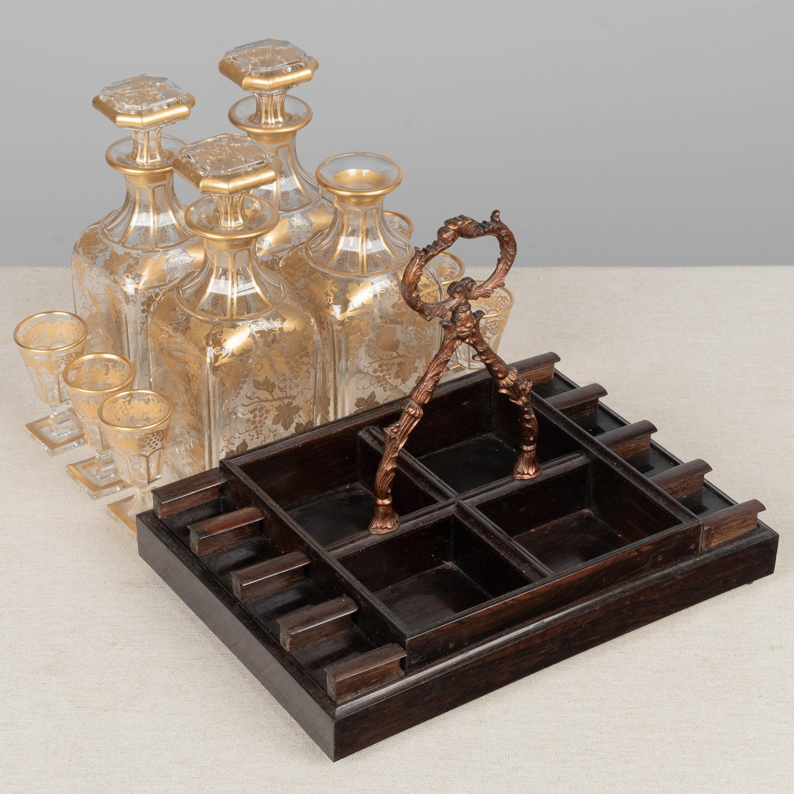 19th Century French Marquetry Tantalus Cordial Decanter Set - Set of 11 - 14