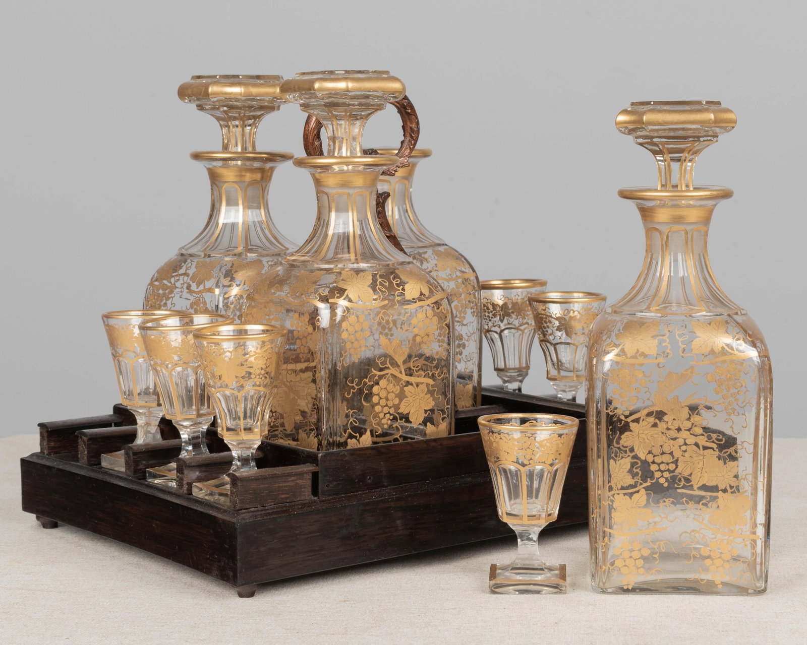 19th Century French Marquetry Tantalus Cordial Decanter Set - Set of 11 - 18