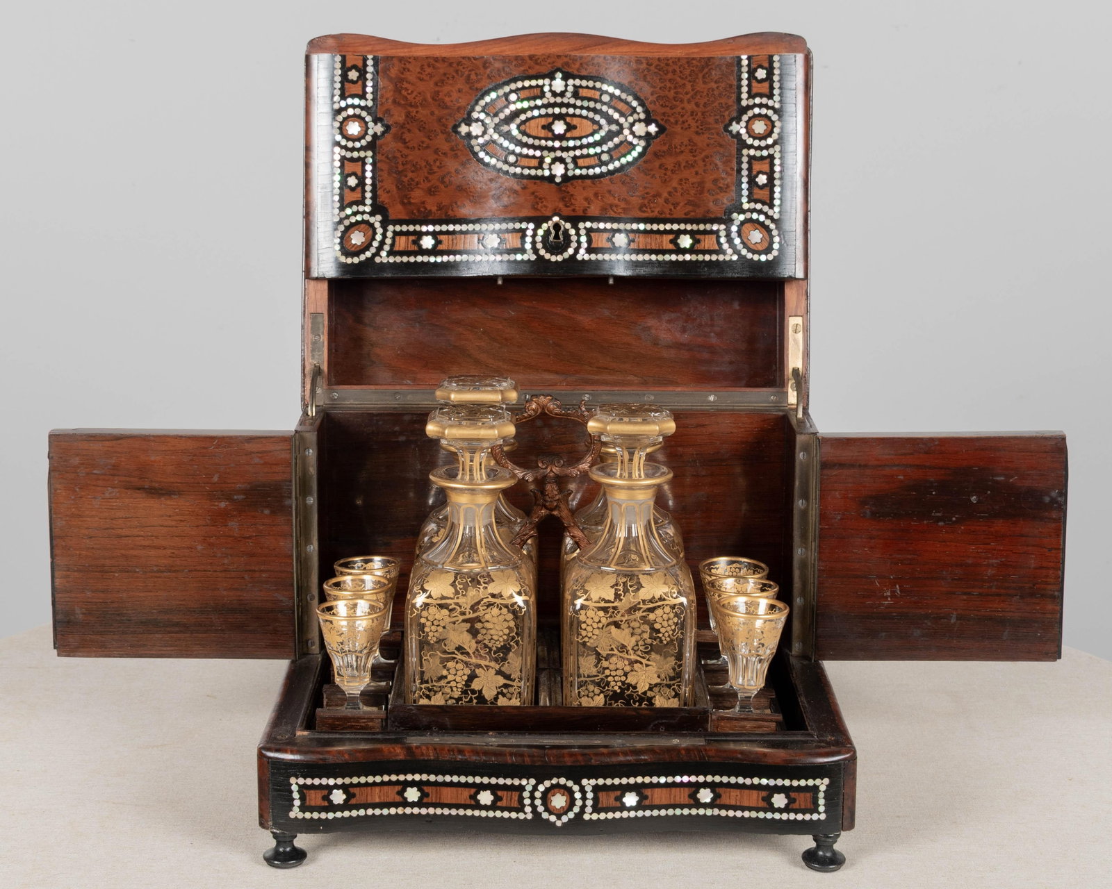 19th Century French Marquetry Tantalus Cordial Decanter Set - Set of 11 - 9