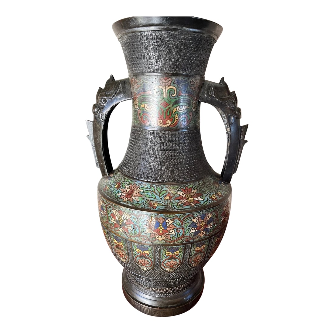 Large 42" Chinese CloisonnÃƒÂ© & Bronze Taotie Hu Vase Table Lamp (1 of 15)