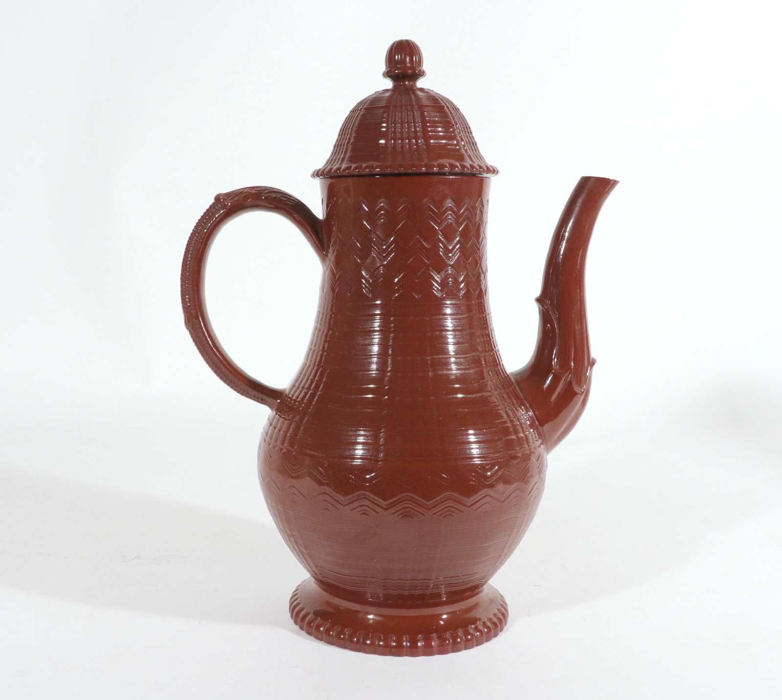 Late 18th Century Staffordshire Redware Engine-Turned Large Coffee Pot, Signed Myatt - 14