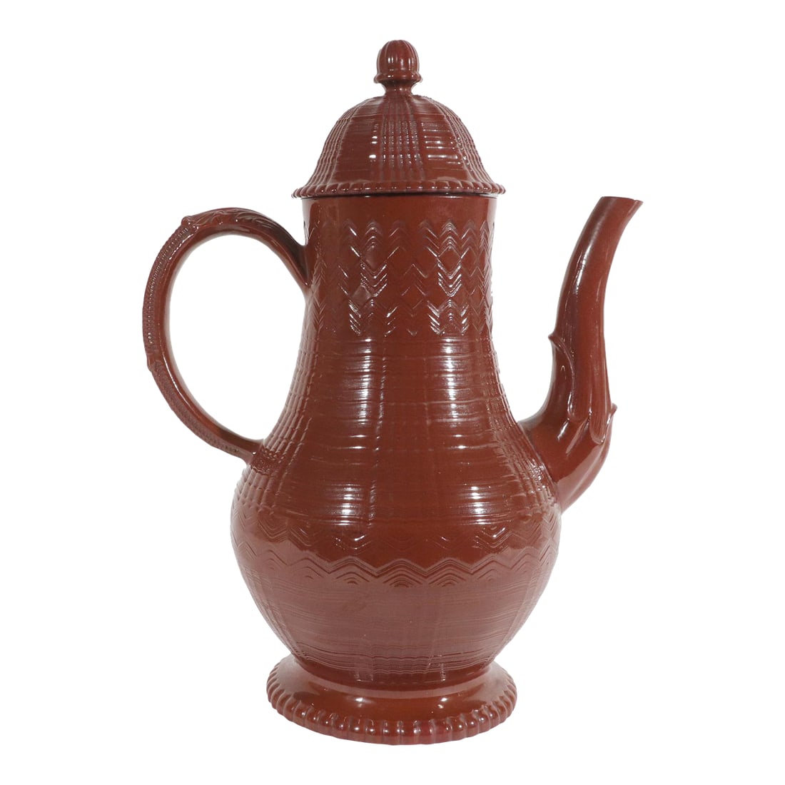 Late 18th Century Staffordshire Redware Engine-Turned Large Coffee Pot, Signed Myatt (1 of 14)