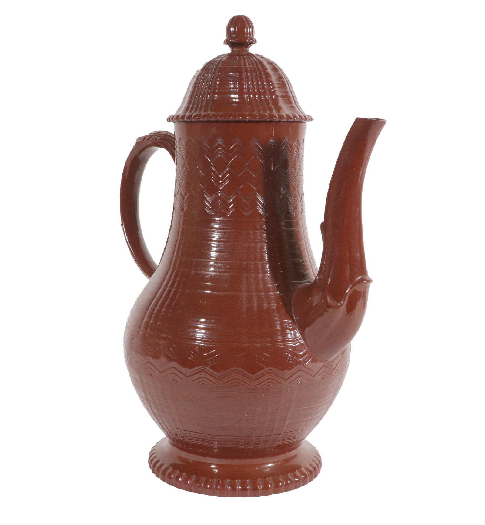 Late 18th Century Staffordshire Redware Engine-Turned Large Coffee Pot, Signed Myatt - 2