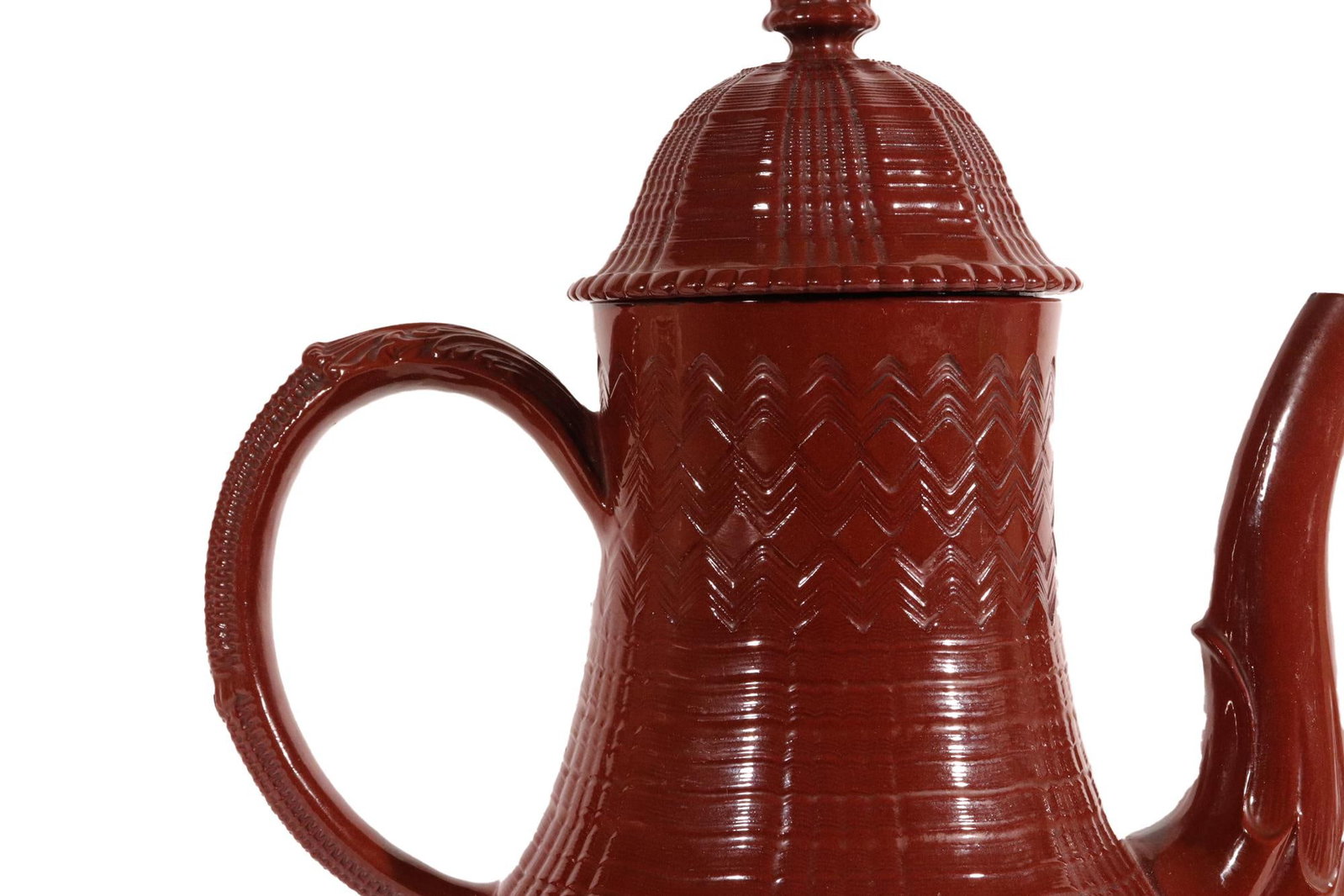 Late 18th Century Staffordshire Redware Engine-Turned Large Coffee Pot, Signed Myatt - 3