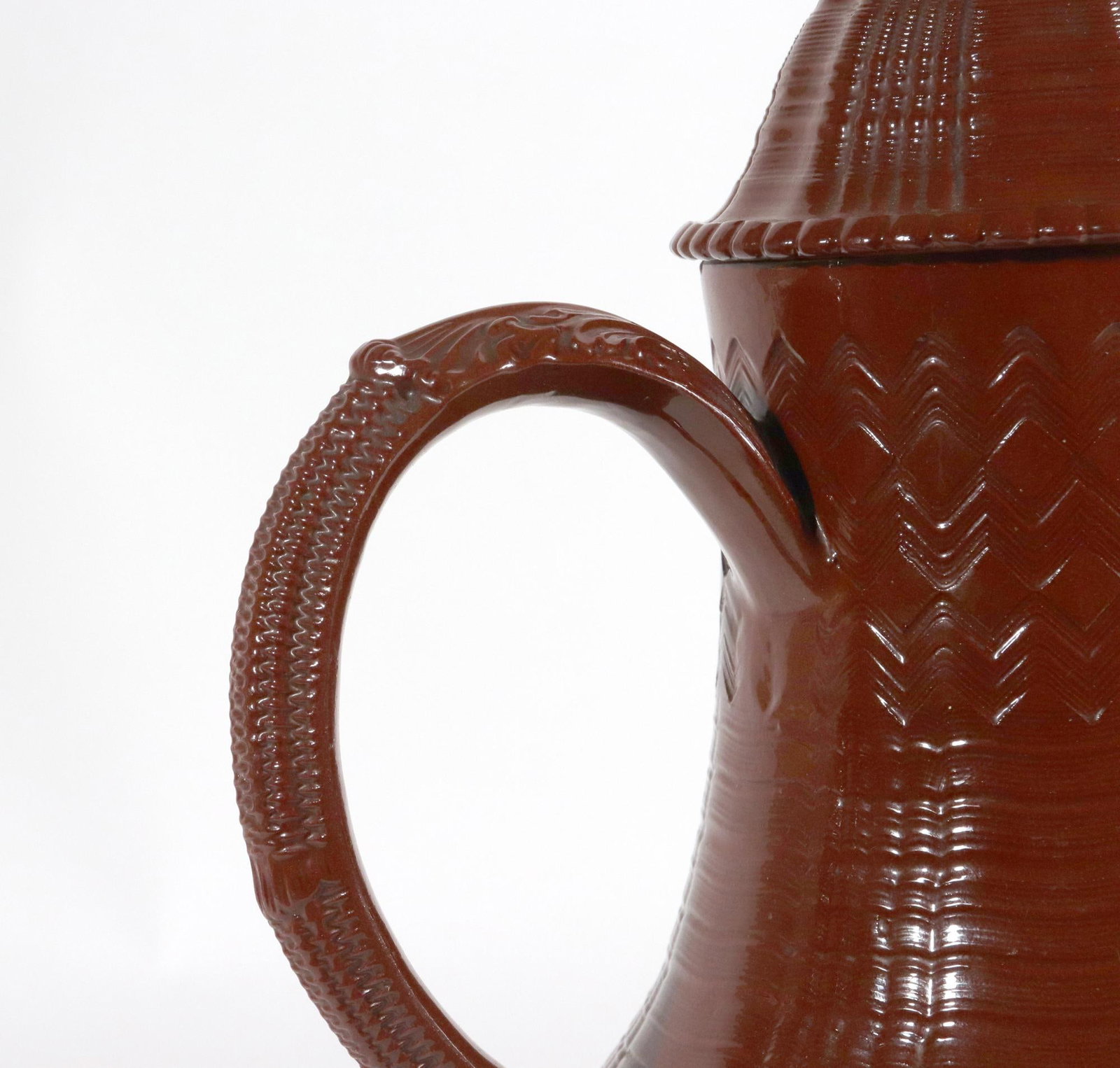Late 18th Century Staffordshire Redware Engine-Turned Large Coffee Pot, Signed Myatt - 4