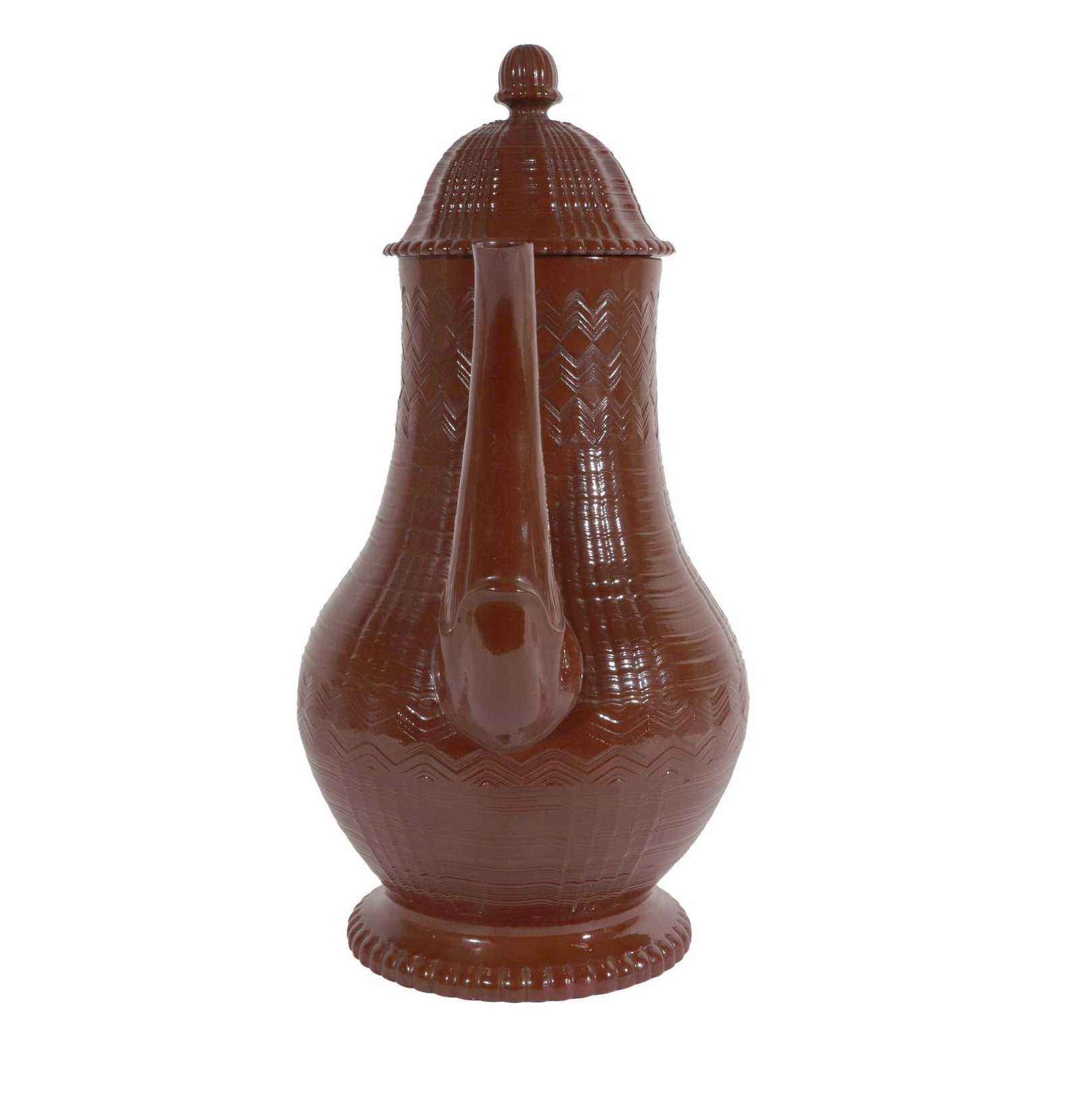Late 18th Century Staffordshire Redware Engine-Turned Large Coffee Pot, Signed Myatt - 5