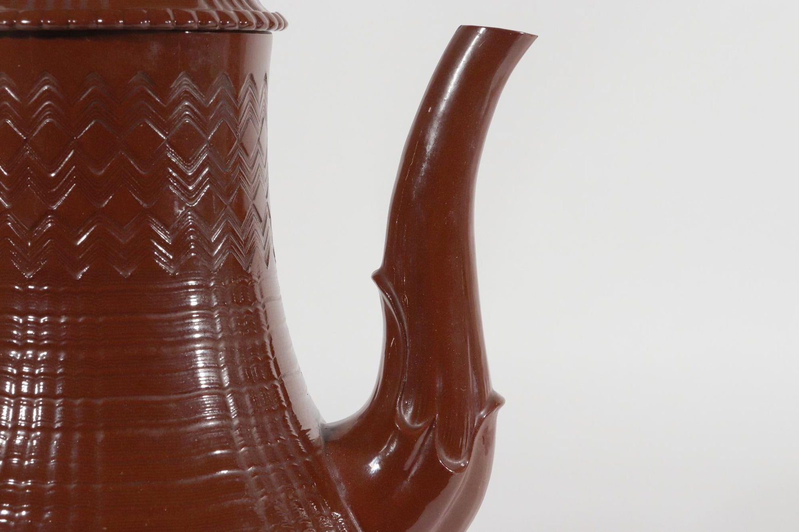 Late 18th Century Staffordshire Redware Engine-Turned Large Coffee Pot, Signed Myatt - 6