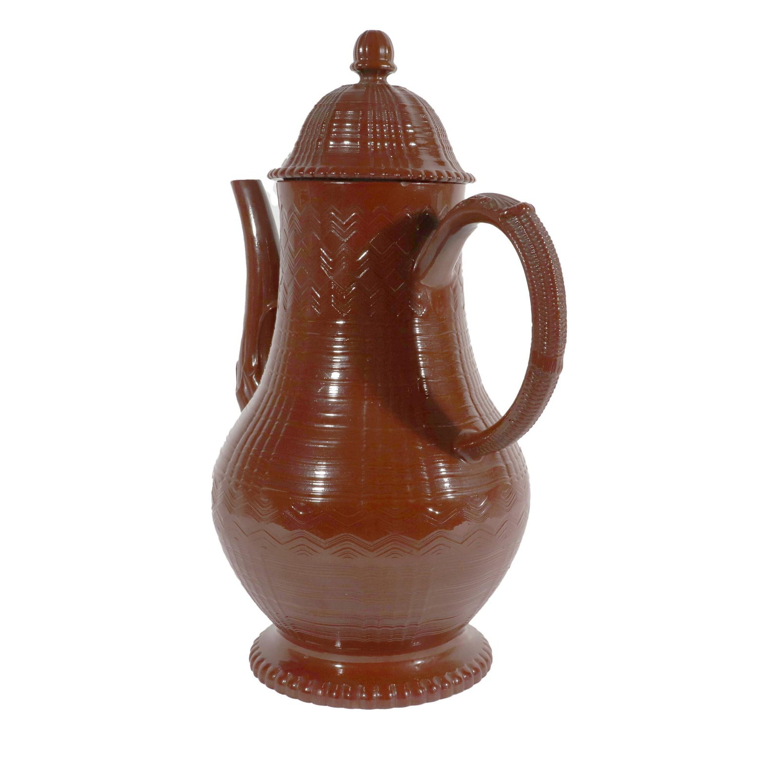 Late 18th Century Staffordshire Redware Engine-Turned Large Coffee Pot, Signed Myatt - 7
