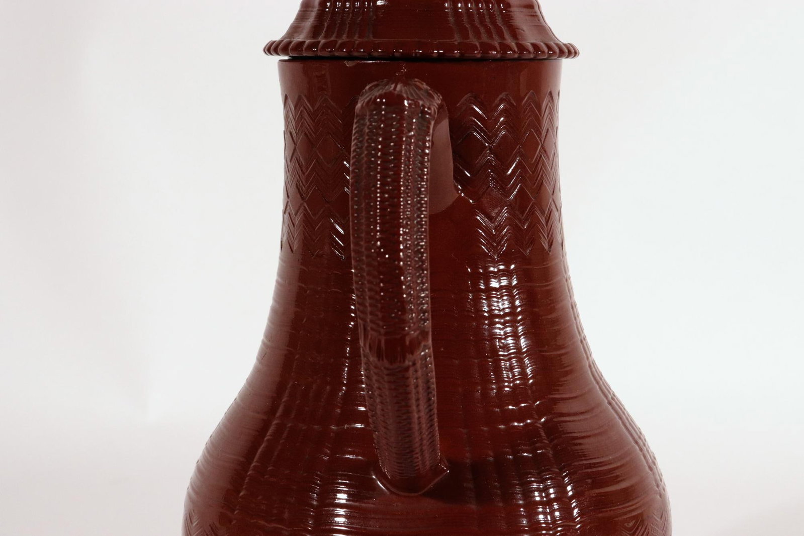 Late 18th Century Staffordshire Redware Engine-Turned Large Coffee Pot, Signed Myatt - 8