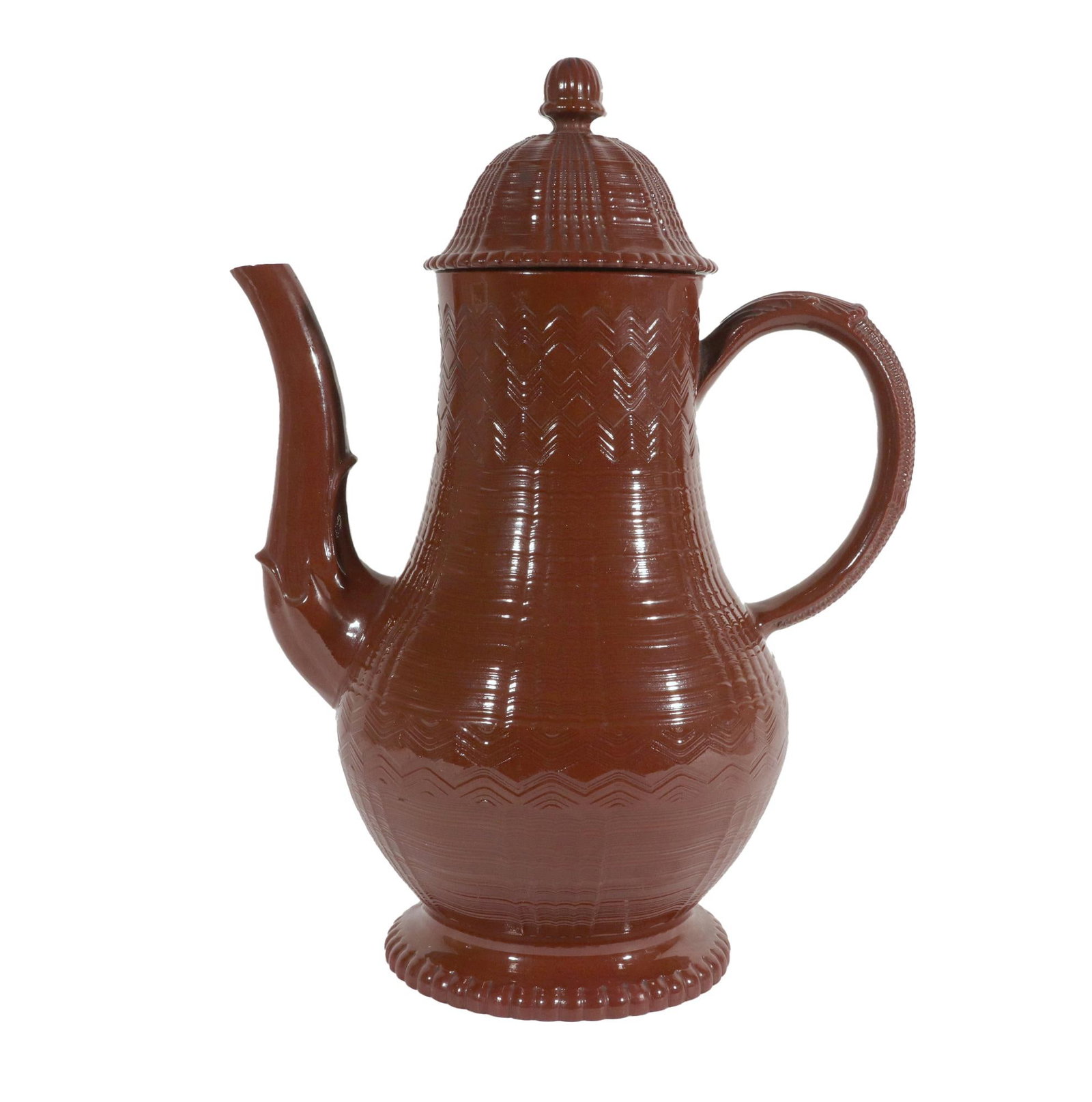 Late 18th Century Staffordshire Redware Engine-Turned Large Coffee Pot, Signed Myatt - 9