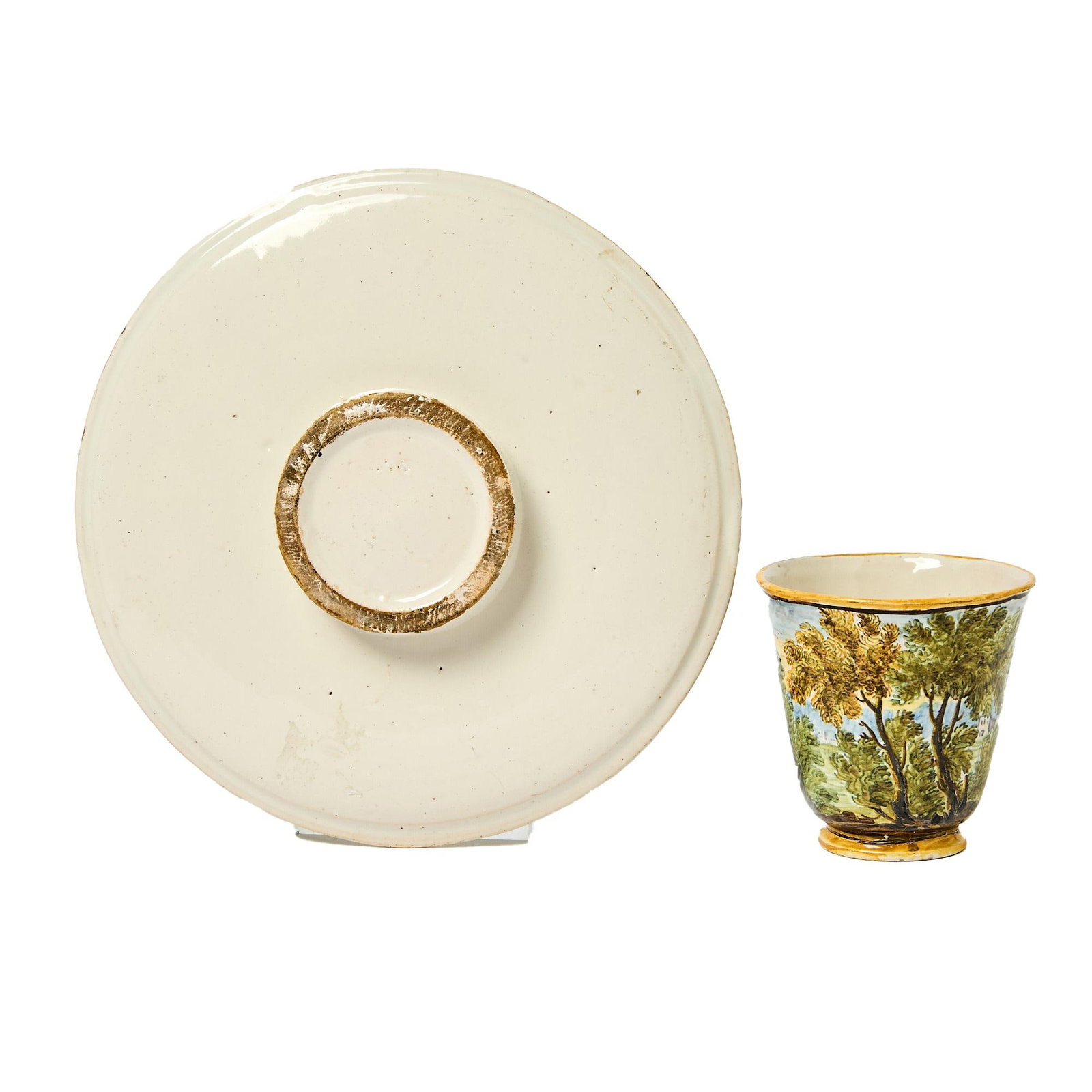 Mid 18th Century Italian Majolica Trembleuse Cup & Saucer, Castelli - 3