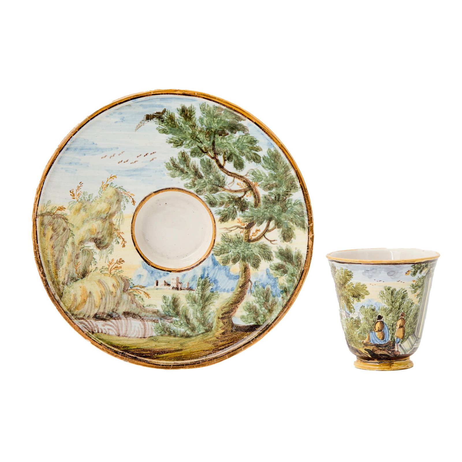 Mid 18th Century Italian Majolica Trembleuse Cup & Saucer, Castelli - 4