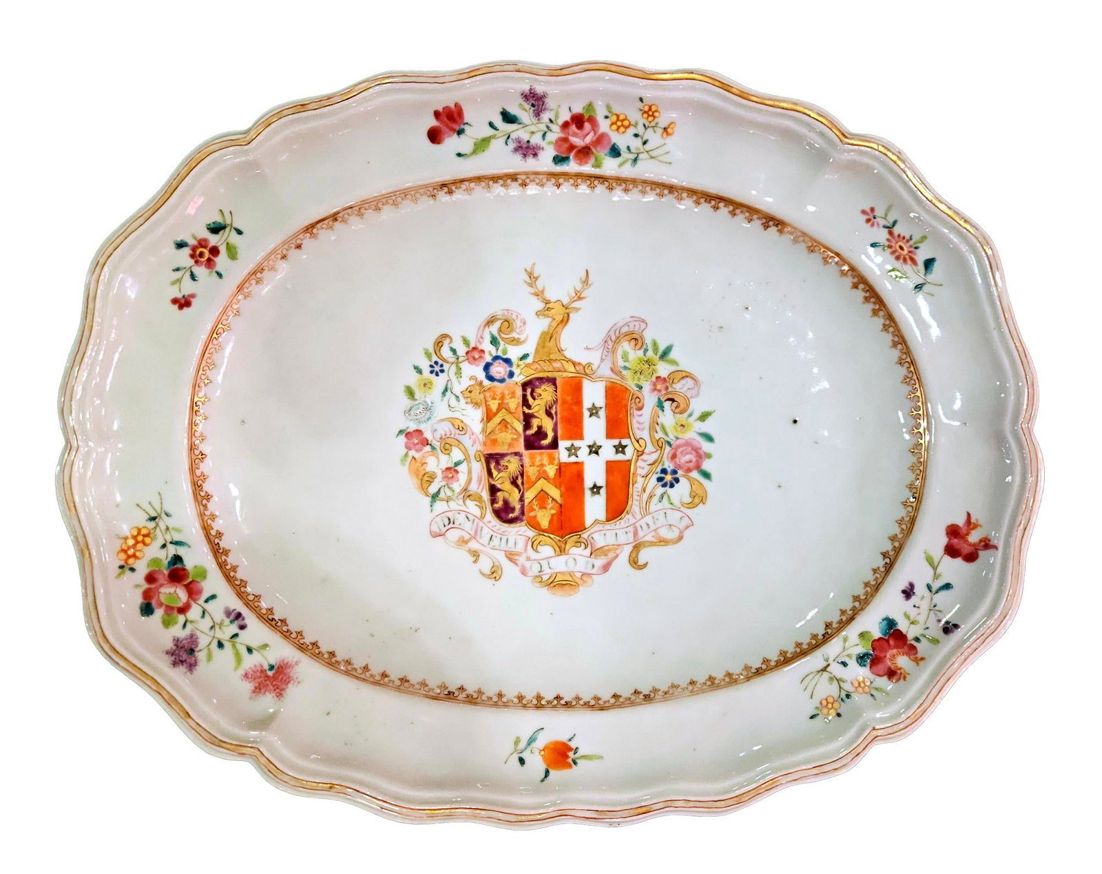 Mid 18th Century Chinese Export Porcelain Armorial Dish Arms of Hugget Quarterly Impaling Randolph - 2