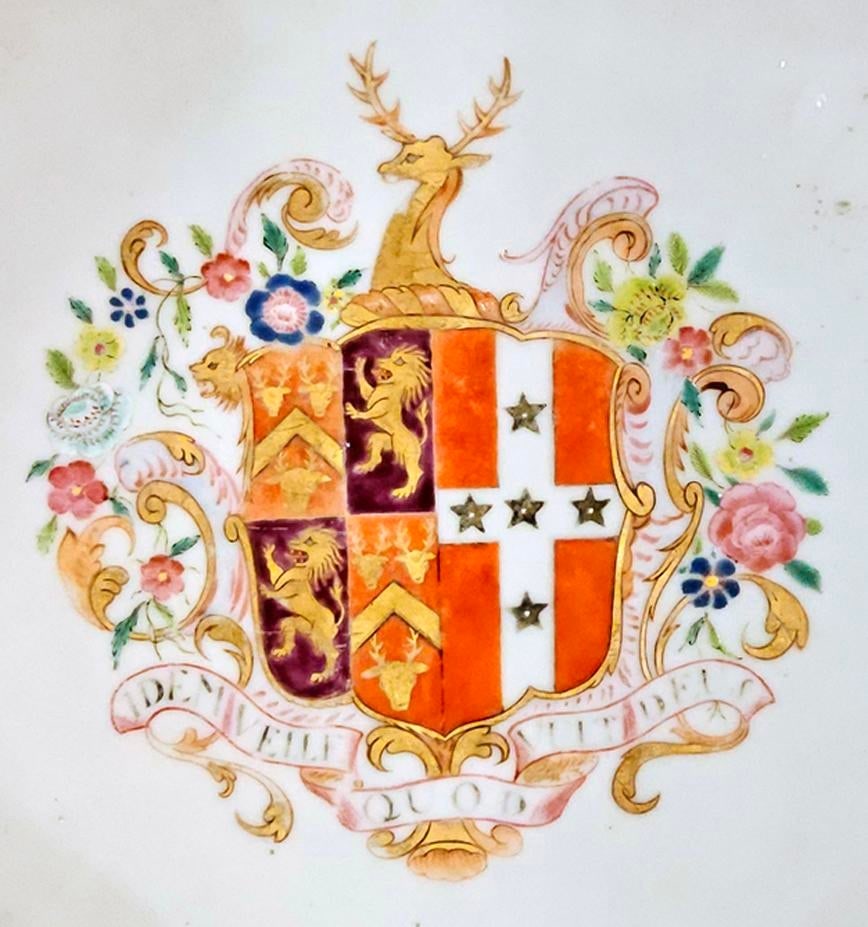Mid 18th Century Chinese Export Porcelain Armorial Dish Arms of Hugget Quarterly Impaling Randolph - 3