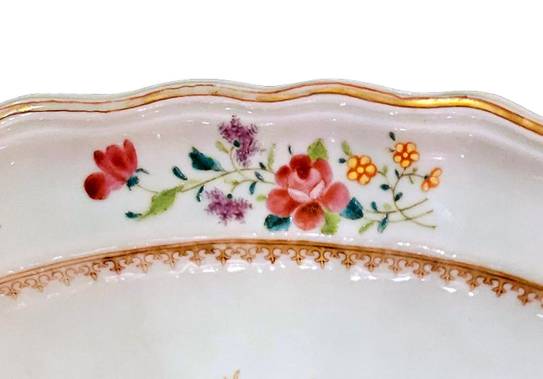 Mid 18th Century Chinese Export Porcelain Armorial Dish Arms of Hugget Quarterly Impaling Randolph - 7