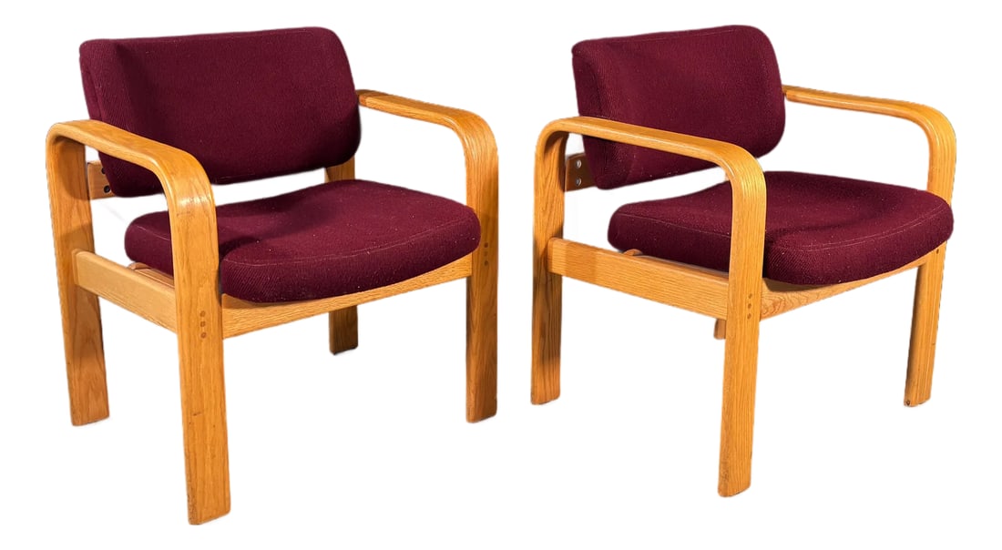 Milo Baughman for Thayer Coggin Bentwood Oak Lounge Chairs, 1980s - A Pair (1 of 14)