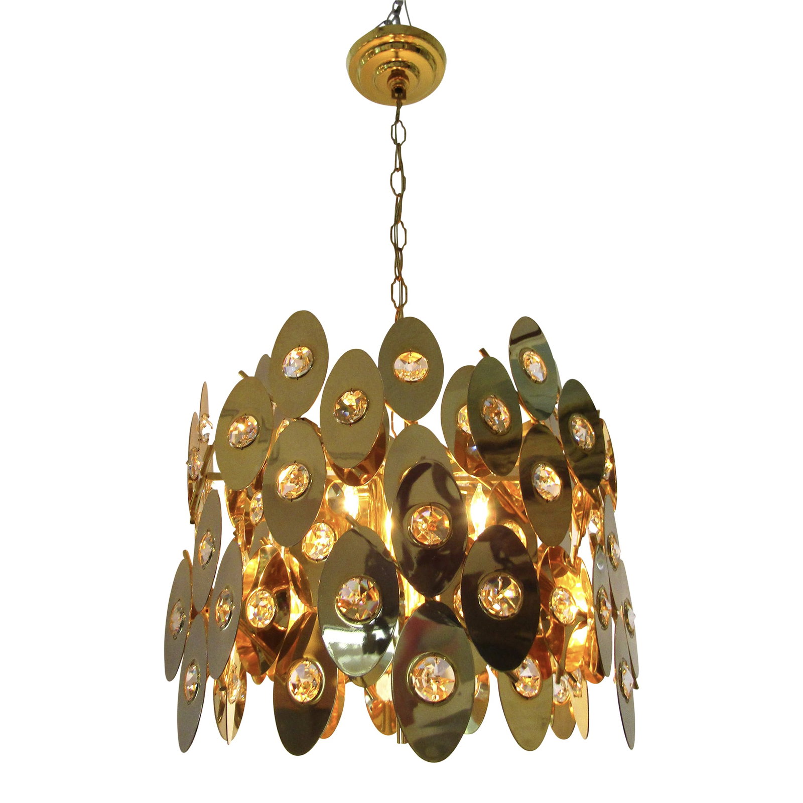 1970s Rare Gold Plated Brass Austrian Crystal Chandelier Attributed to Palwa (1 of 16)