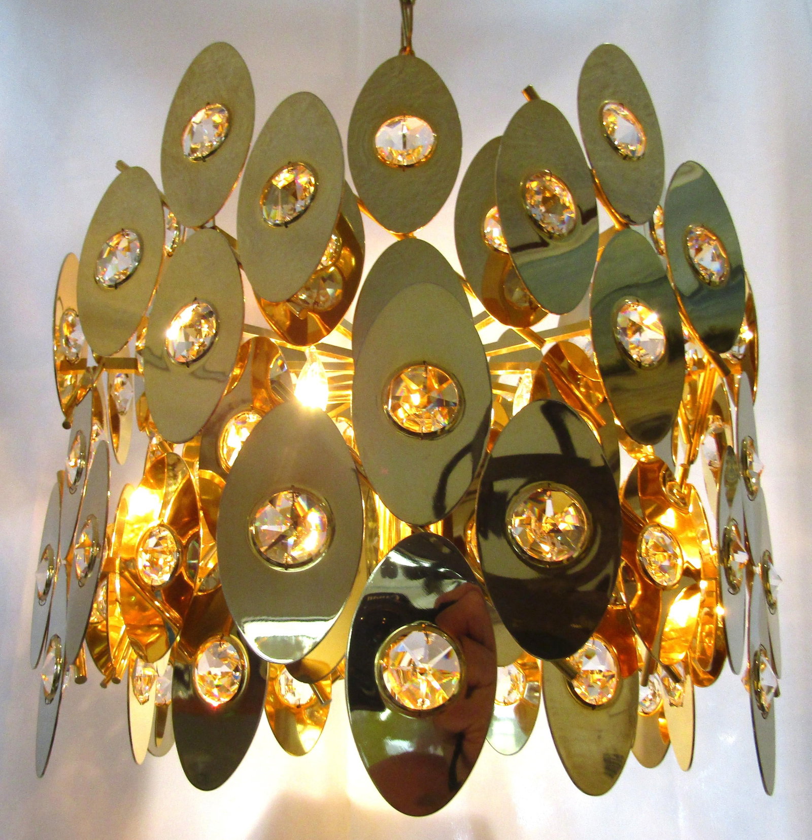 1970s Rare Gold Plated Brass Austrian Crystal Chandelier Attributed to Palwa - 5
