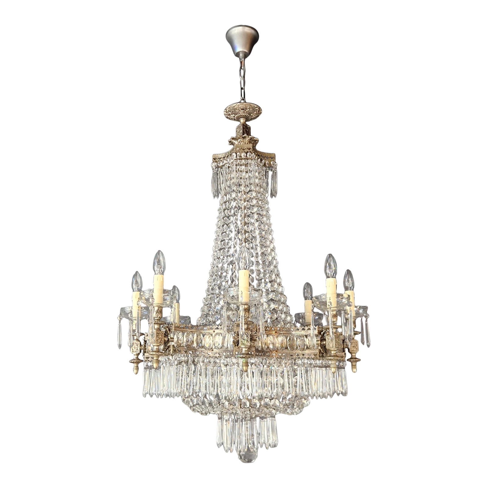 1930s Art Deco Crystal Chandelier Silver Serpentine Form Restored Antique Brass (1 of 16)
