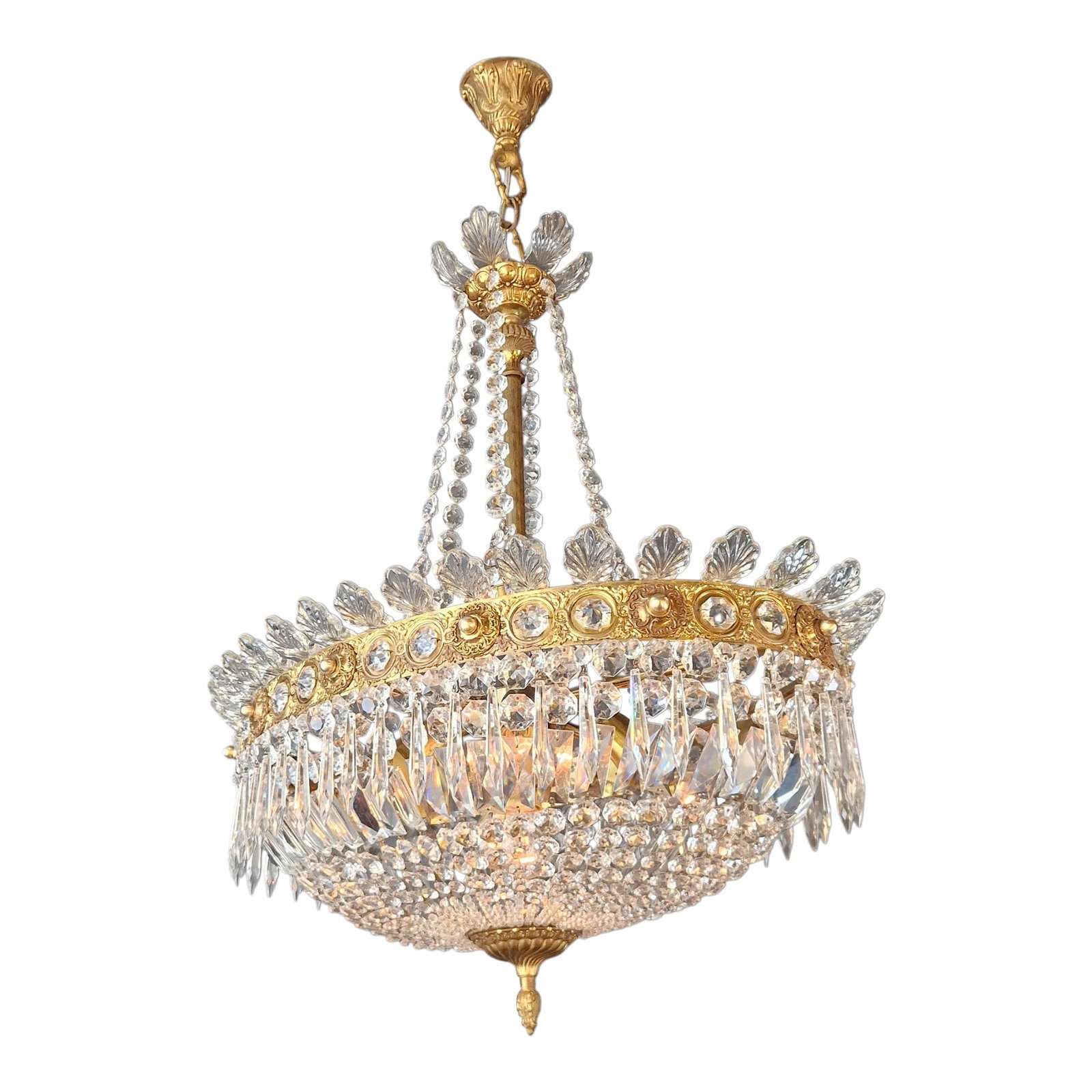 Antique Oval Empire Style Crystal Chandelier Brass Neoclassical Light Restored (1 of 15)