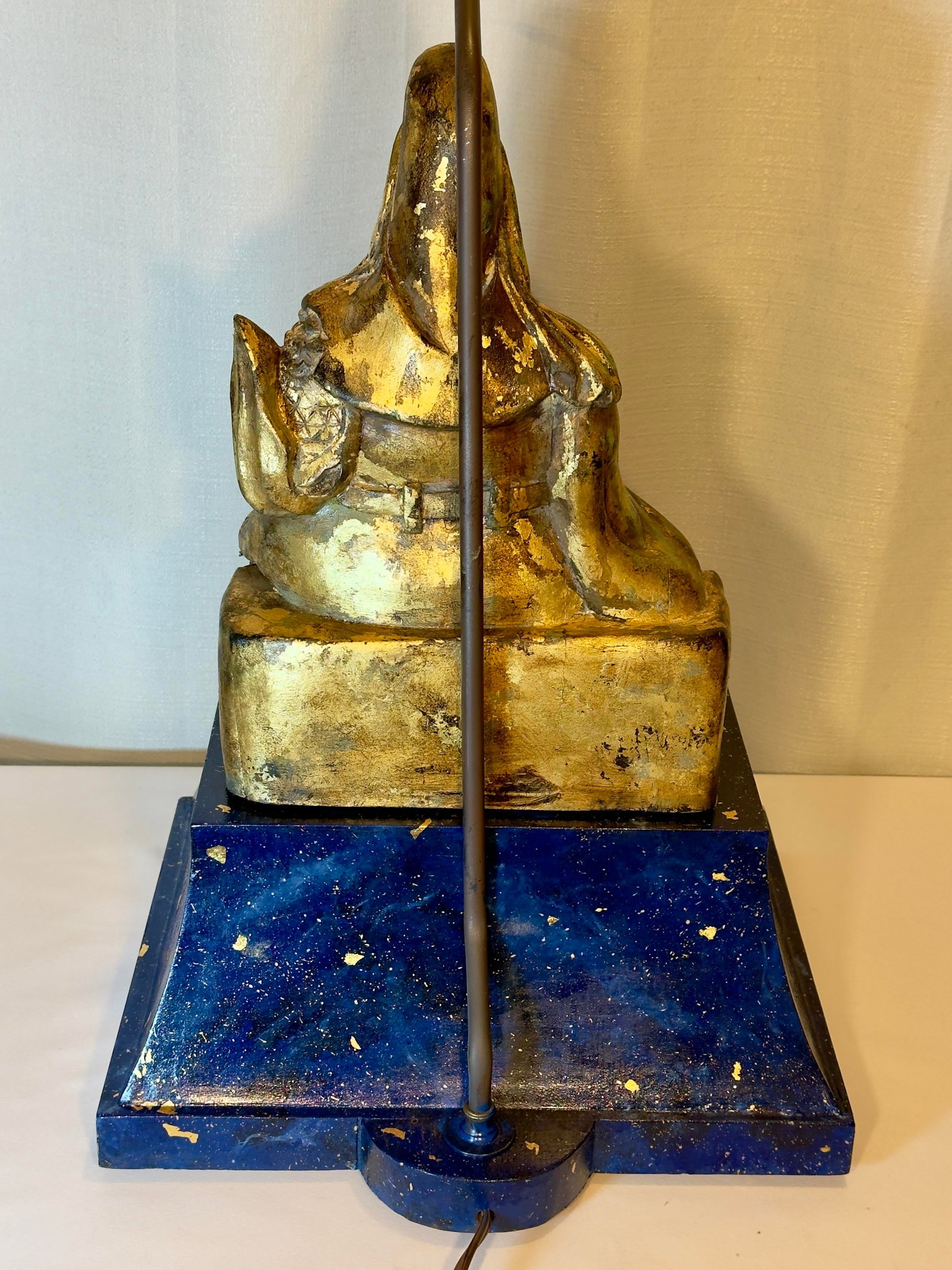 Mid-Century Parcel Gilt Faux Lapis Lazuli Asian Figural Table Lamp - 6