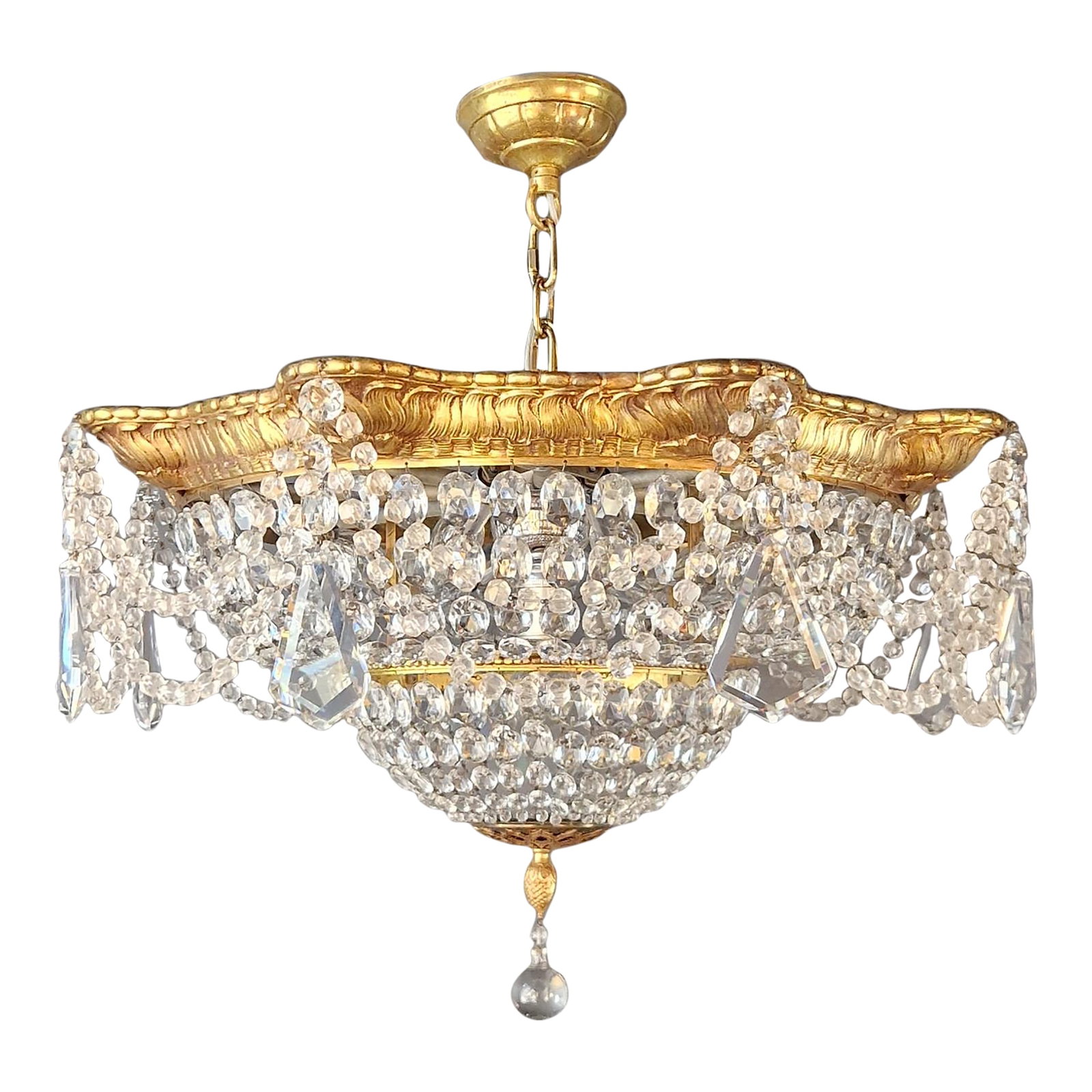 1900s Baroque Revival Crystal Chandelier Brass Basket Form Restored Historicism (1 of 13)