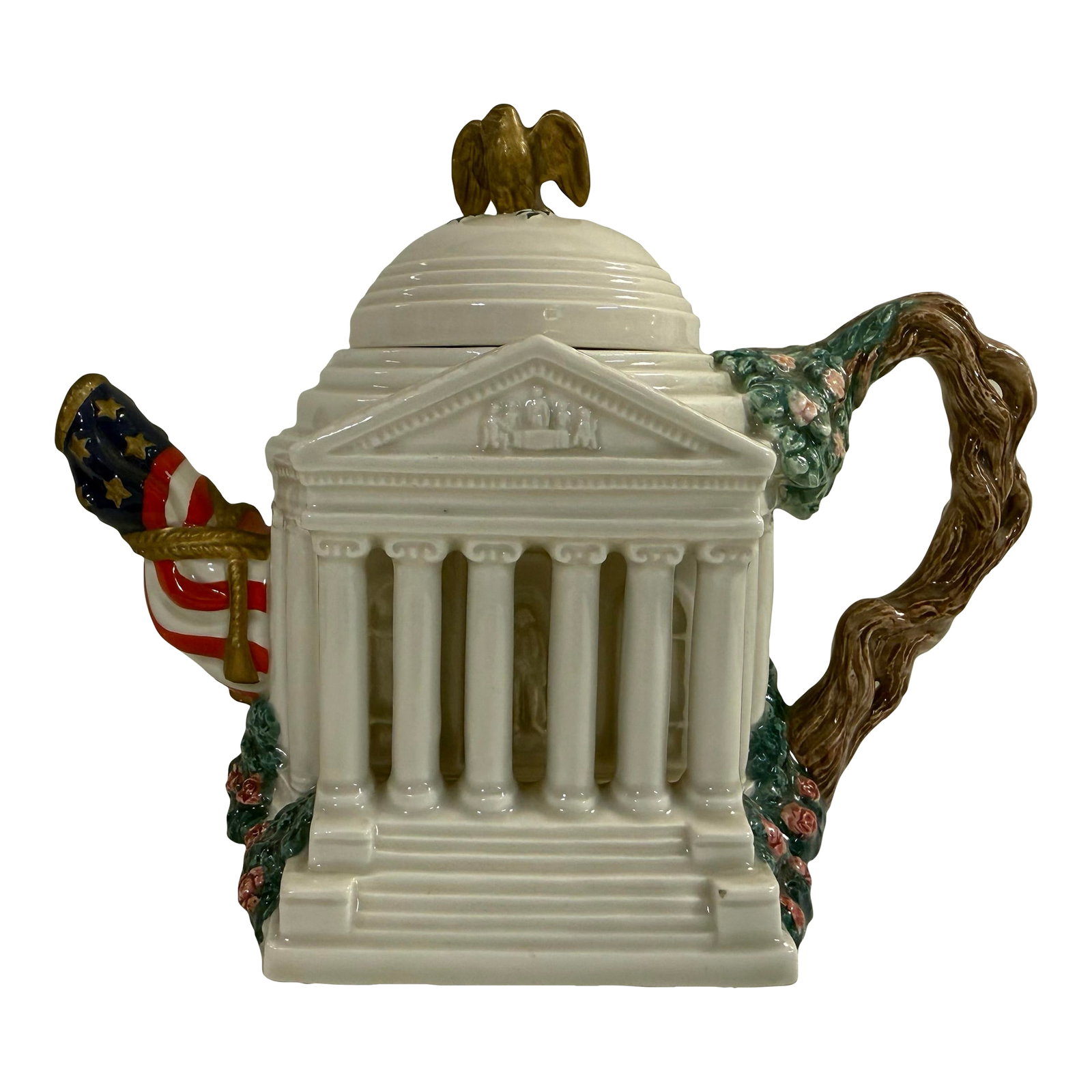 1990s Limited Edition "The Jefferson Memorial" Teapot With Lid Produced by Fitz and Floyd: This is the 1993 Fitz & Floyd "The White House" Collector's Teapot, part of their Famous Landmarks Around the World / Collector's Series. It's one of Fitz & Floyd's highly collectible figural teapots,