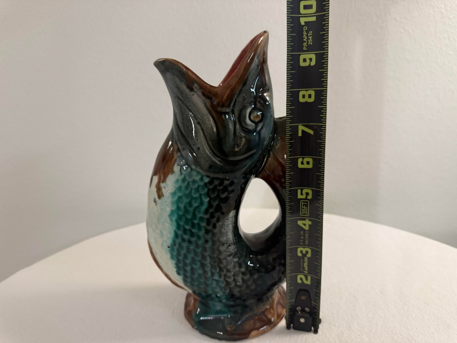 Early 20th Century Majolica Gurgling Fish Antique Pitcher - 10