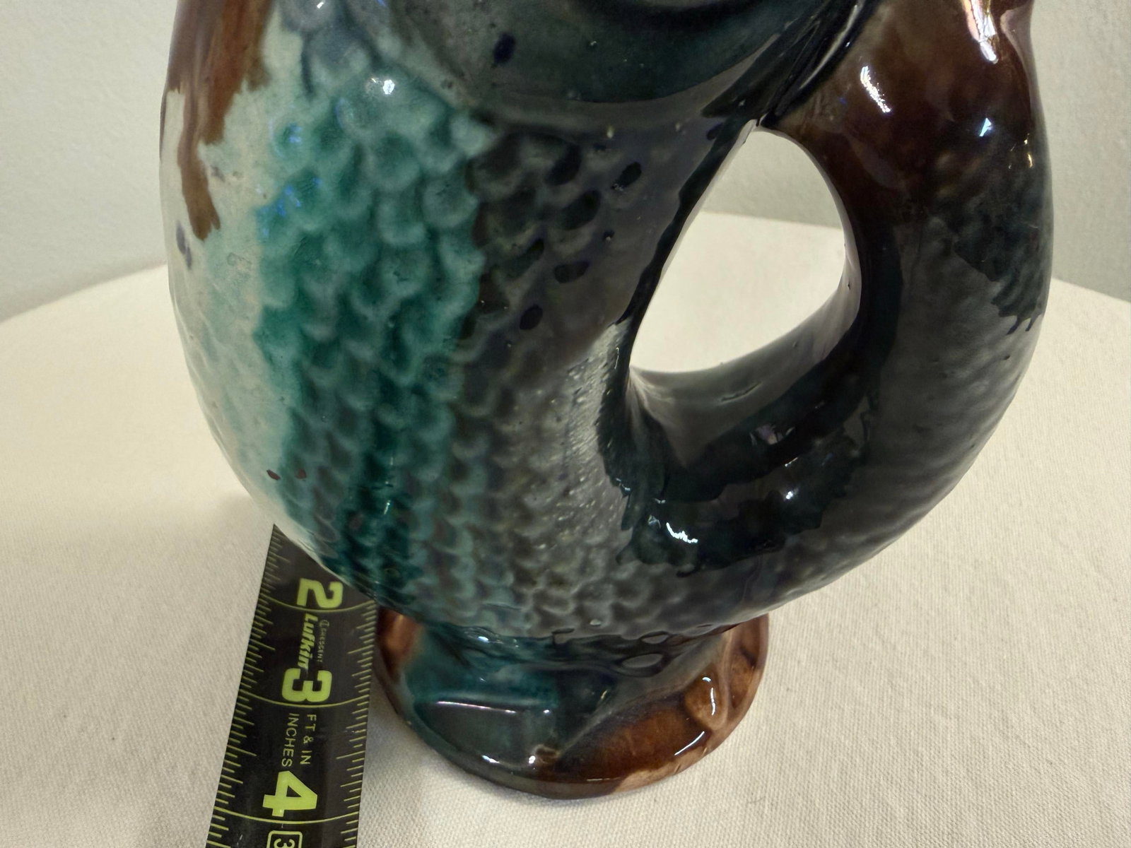 Early 20th Century Majolica Gurgling Fish Antique Pitcher - 4