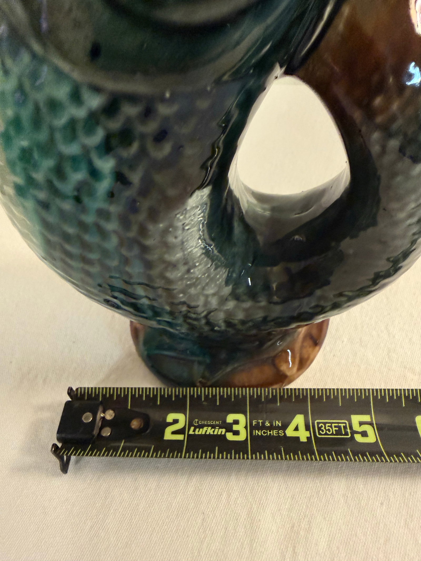 Early 20th Century Majolica Gurgling Fish Antique Pitcher - 8
