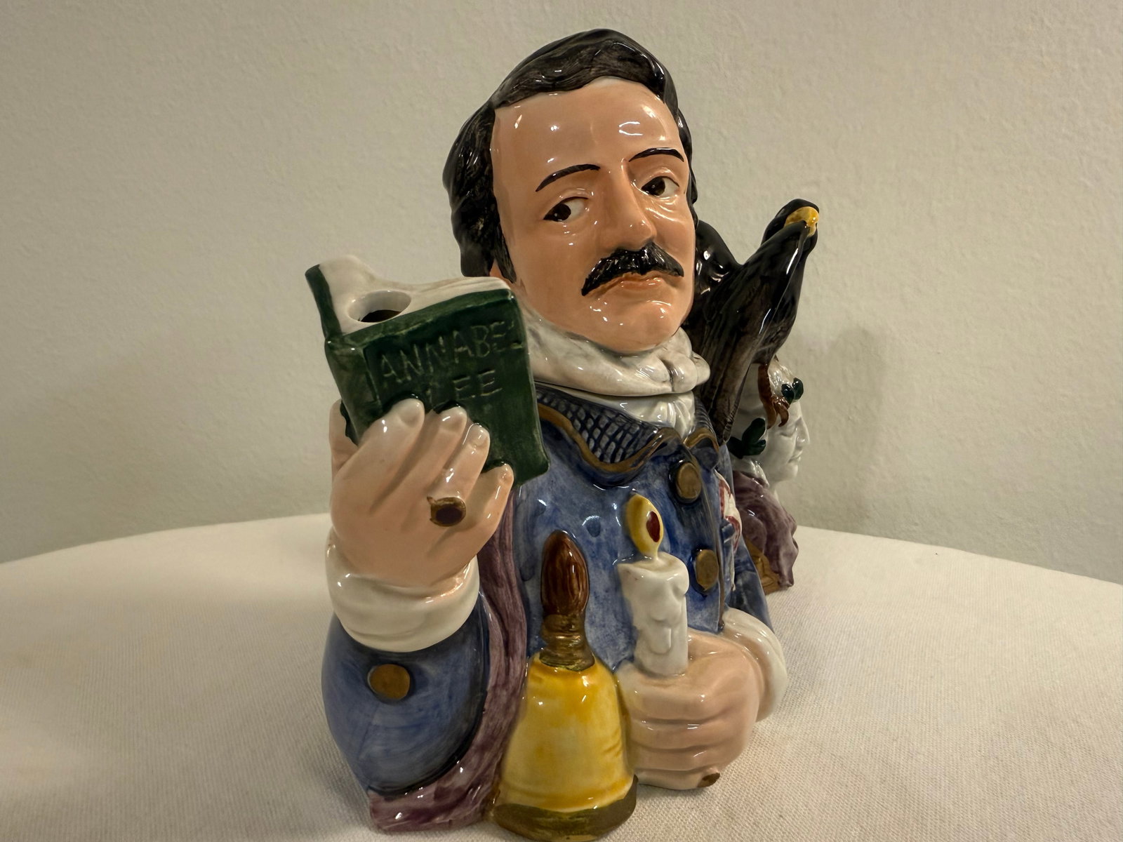 1990s Fitz and Floyd Edgar Allan Poe Character Jug With Raven – Literary Figural Pitcher - 9