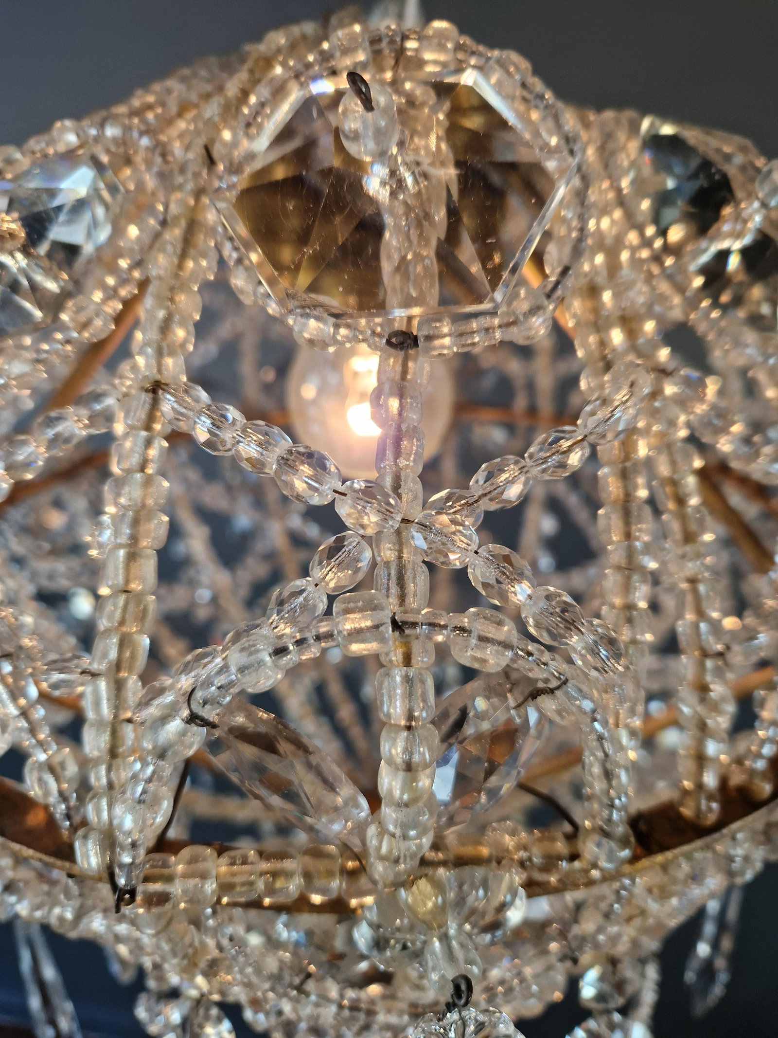 Antique Closed Crystal Body Sphere Basket Chandelier Bohemian - 10