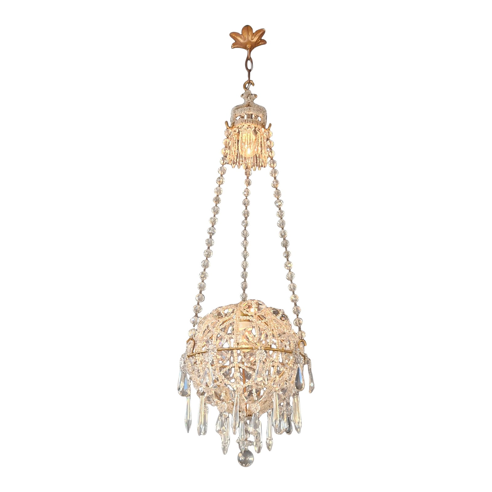 Antique Closed Crystal Body Sphere Basket Chandelier Bohemian (1 of 13)