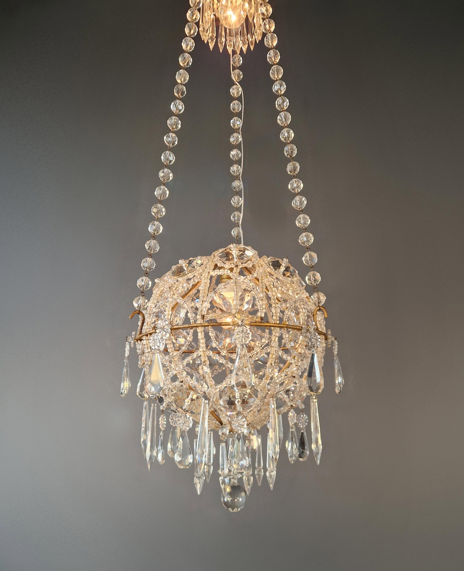 Antique Closed Crystal Body Sphere Basket Chandelier Bohemian - 4