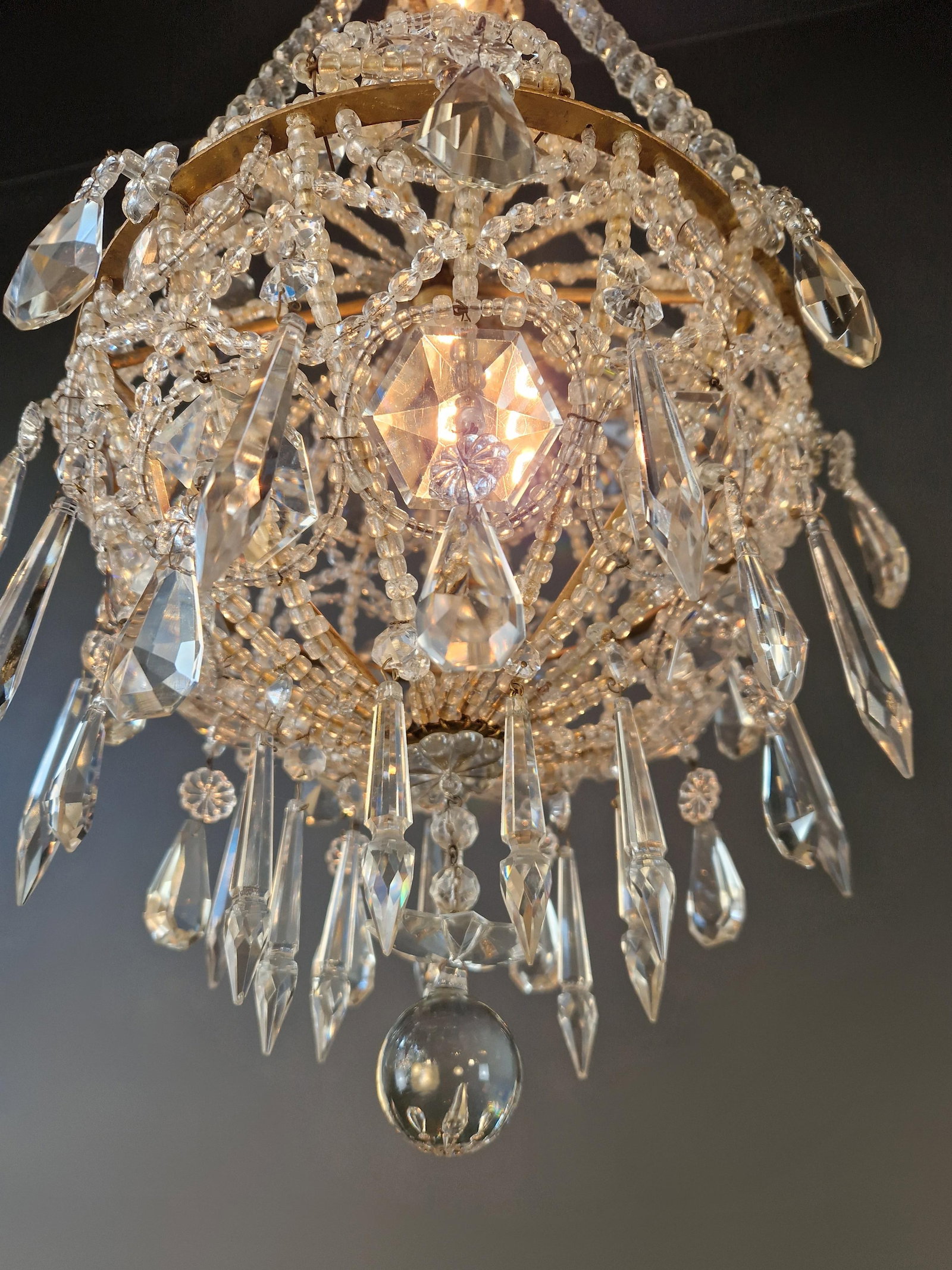 Antique Closed Crystal Body Sphere Basket Chandelier Bohemian - 6