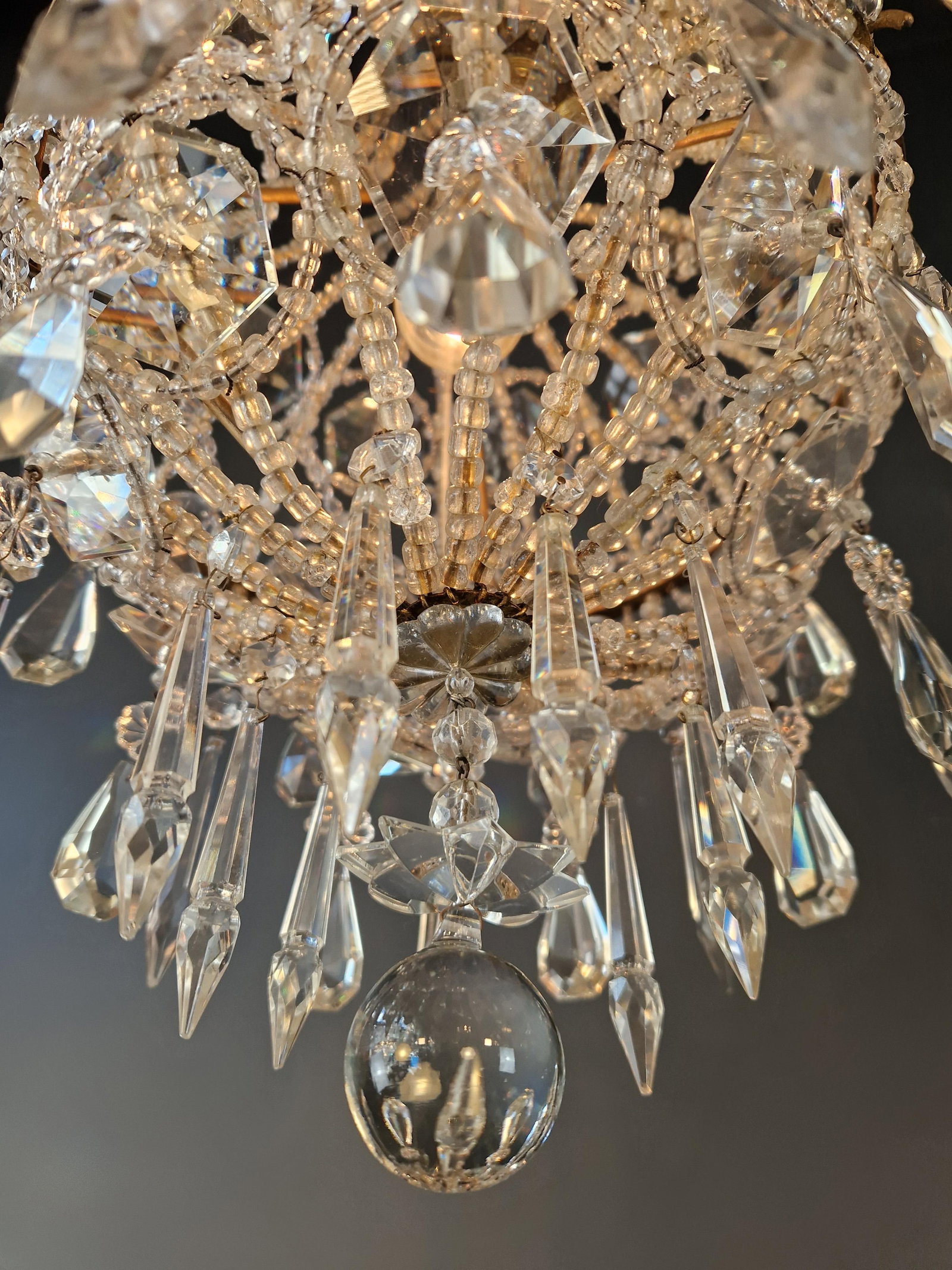 Antique Closed Crystal Body Sphere Basket Chandelier Bohemian - 7