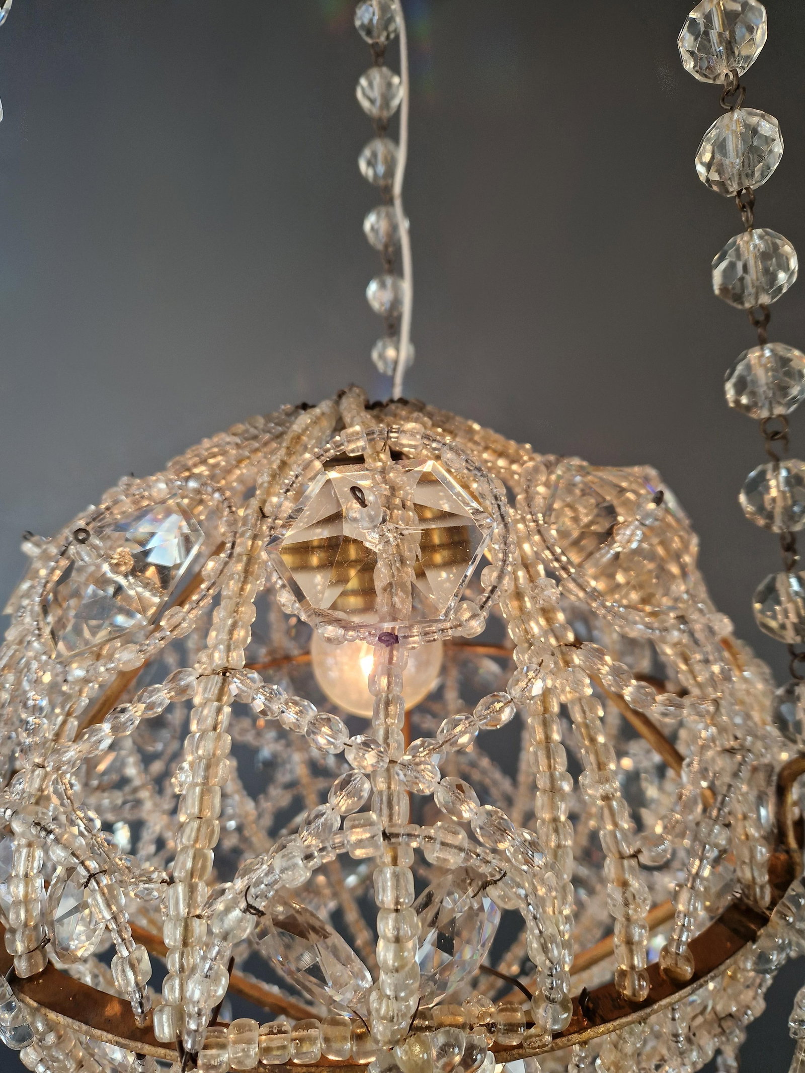 Antique Closed Crystal Body Sphere Basket Chandelier Bohemian - 9