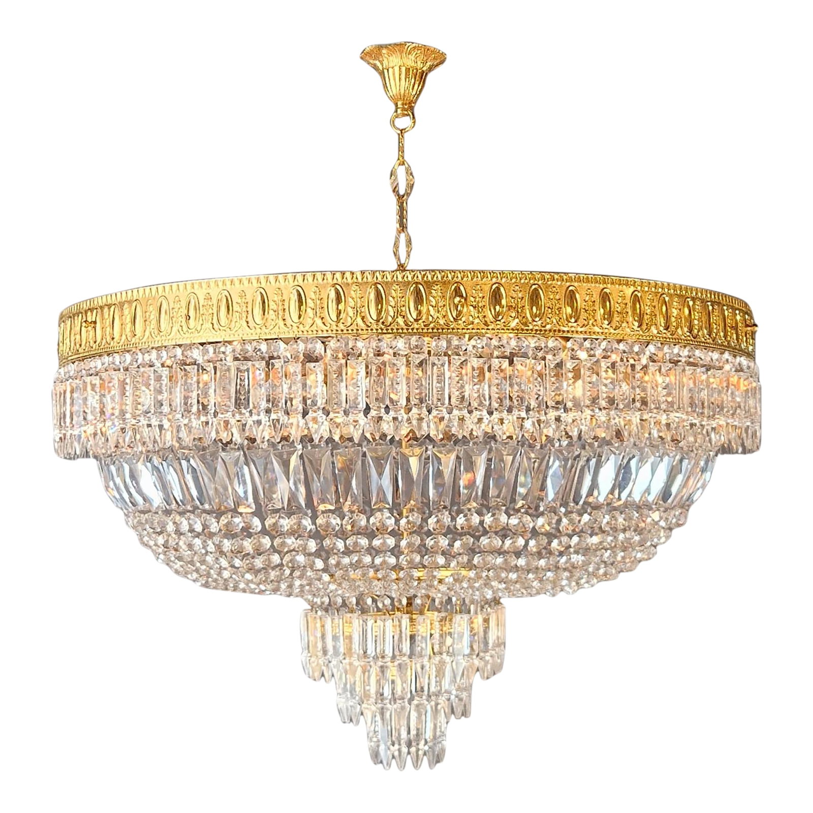 1930s Low Plafonnier Crystal Chandelier Brass Lustre Ceiling Art Deco Gold (1 of 12)
