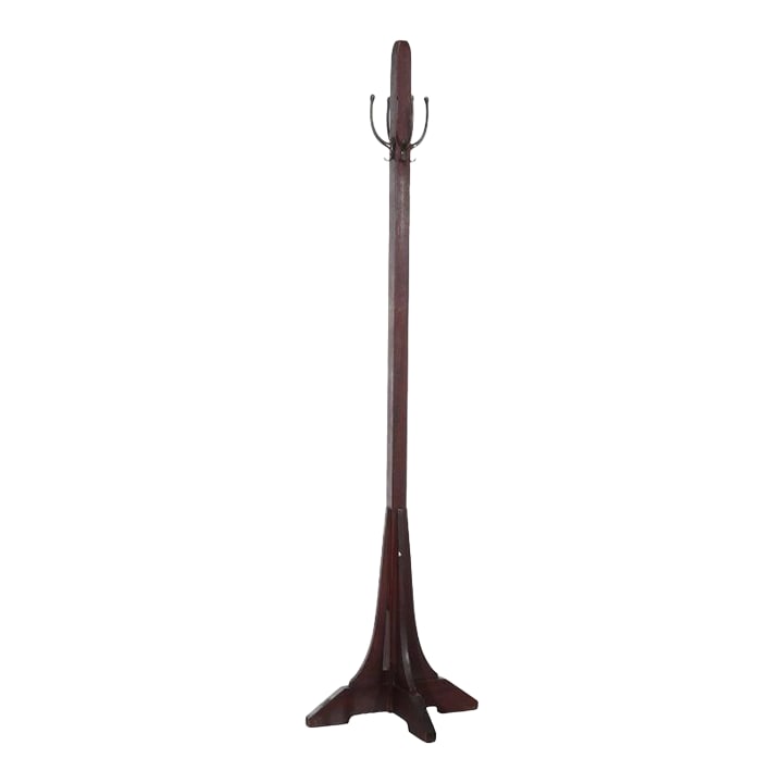 Antique L & Jg Stickley Mission Oak Hat & Coat Stand With Corbels C1910: This is an antique L & JG Stickley Mission Oak hat and coat stand, dating to circa 1910. Crafted from solid oak, the stand exemplifies the robust construction and clean lines characteristic of the Ame