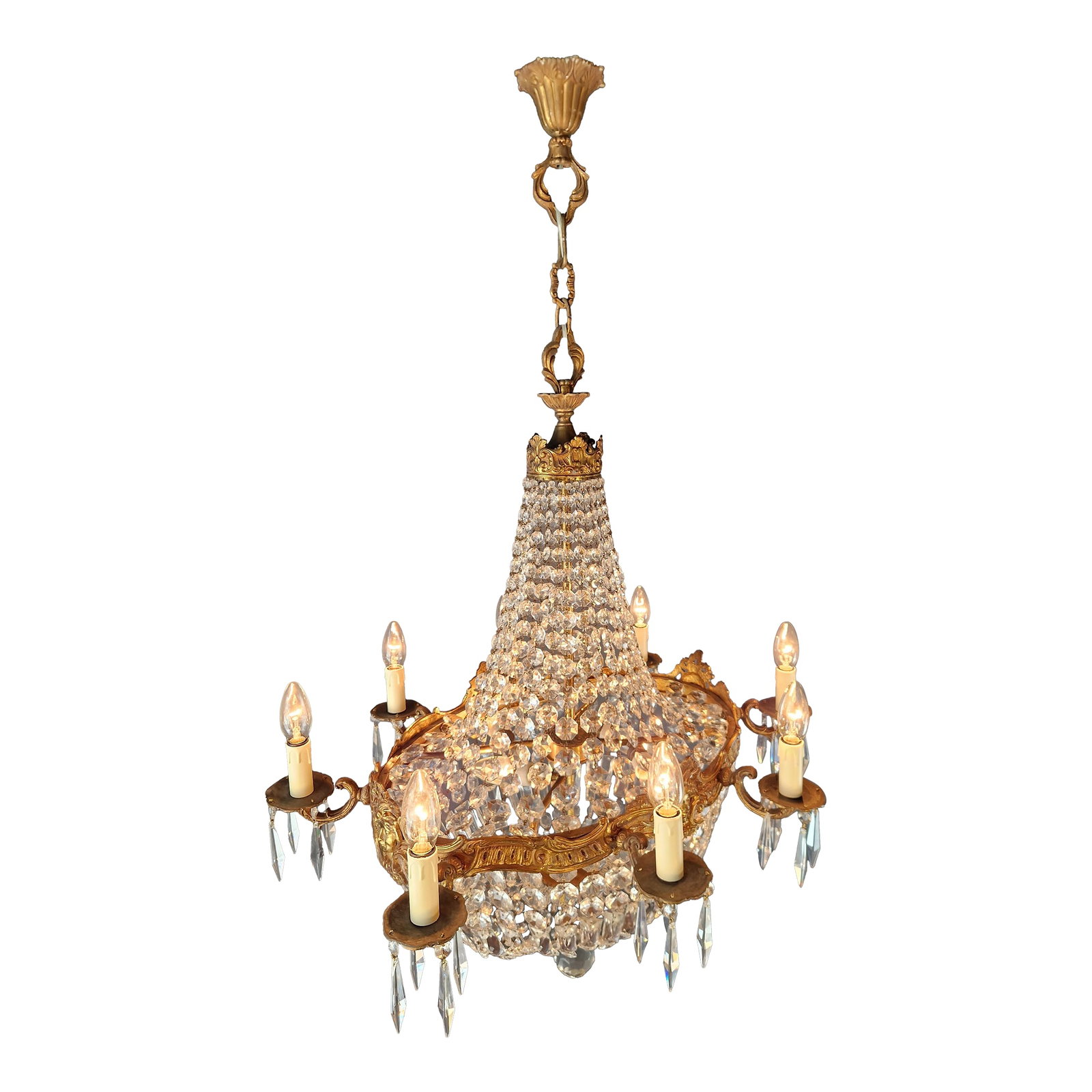 Antique Oval Crystal Chandelier Louis XVI Revival Empire Style Brass 12 Lights (1 of 13)