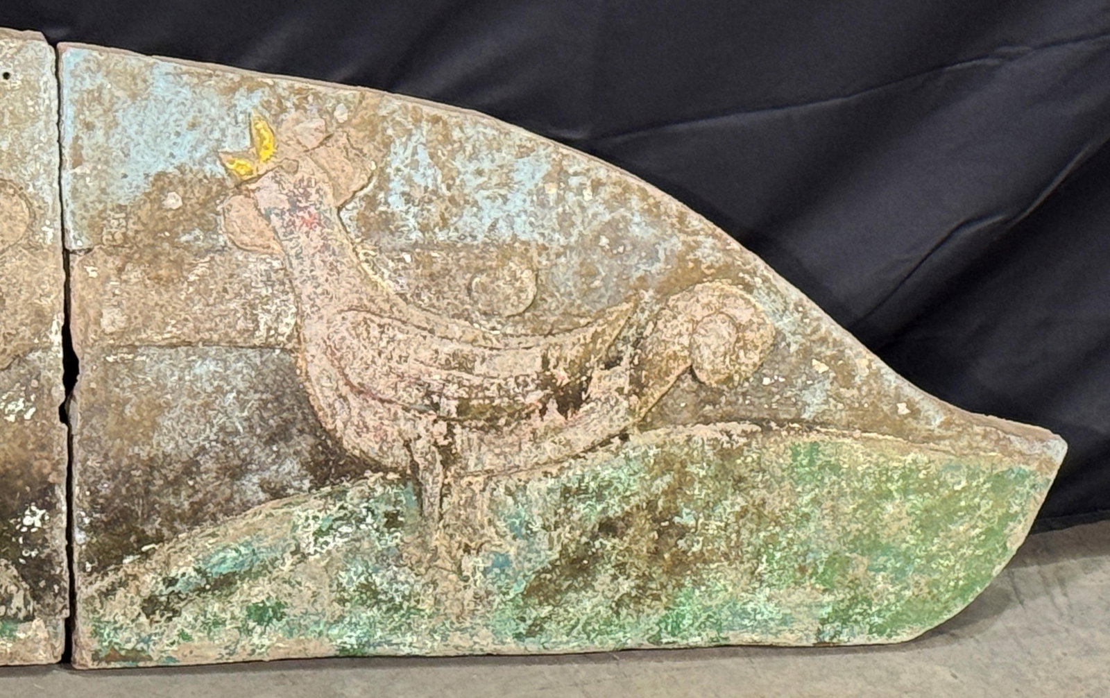 Rare 80" Vintage c.1940's Concrete Frieze Triptych Wall Mounted Garden Art - Sun & Roosters / Chicke - 5