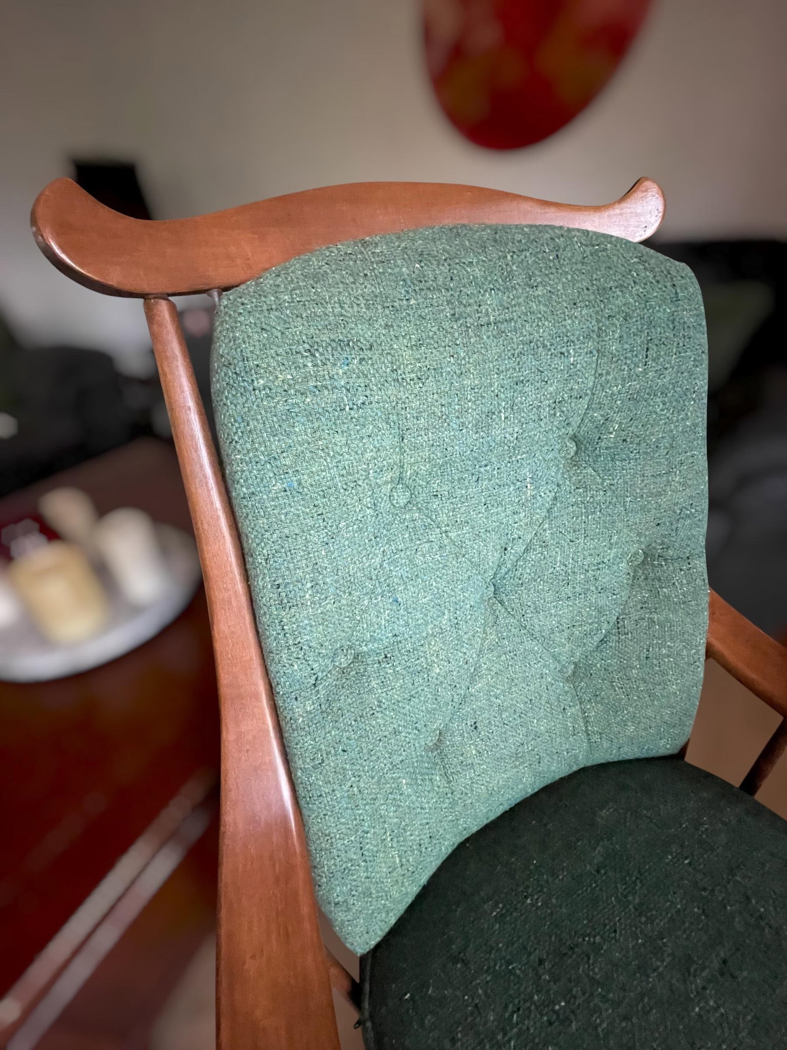 Heywood-Wakefield Danish Modern Tufted Swivel Lounge Chair & Pleated Ottoman in Emerald Tweed 1960's - 3